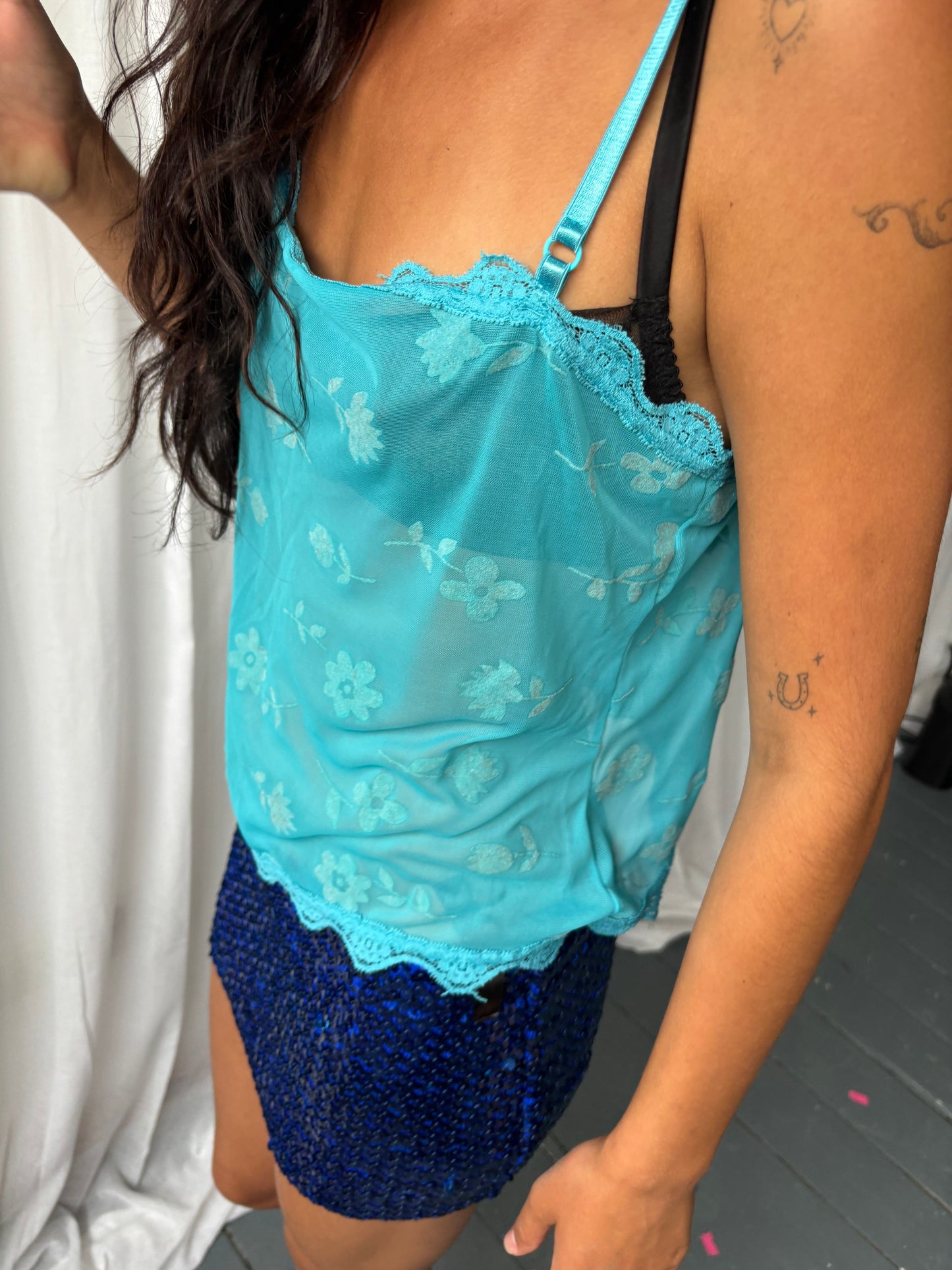 Vintage Turquoise Mesh Cami