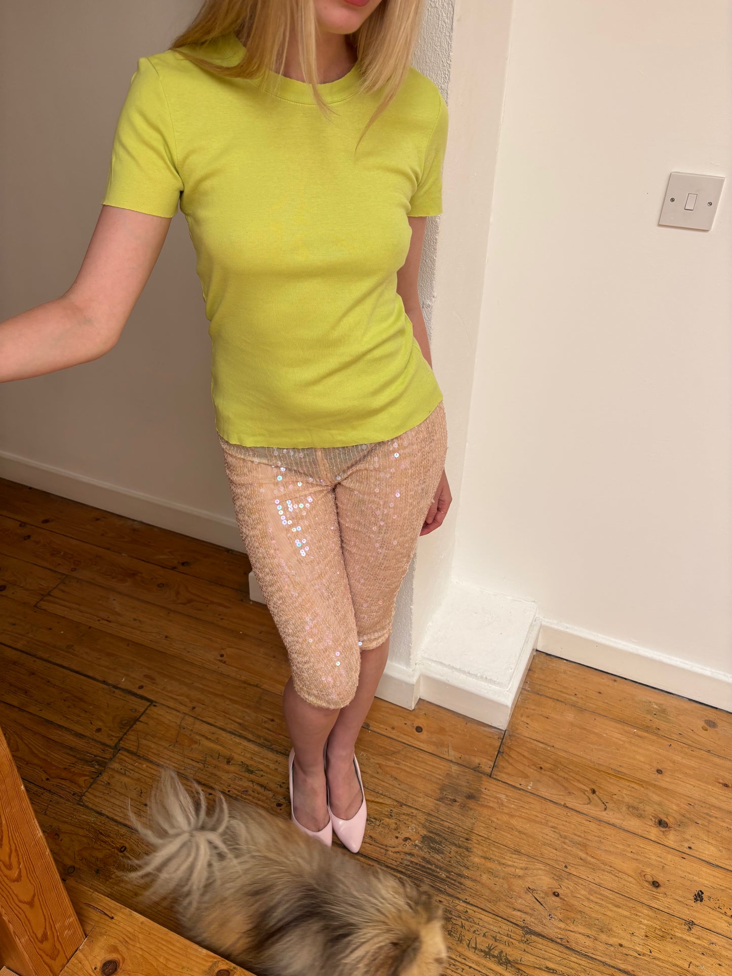 Patrizia Pepe Nude Sequin Capris