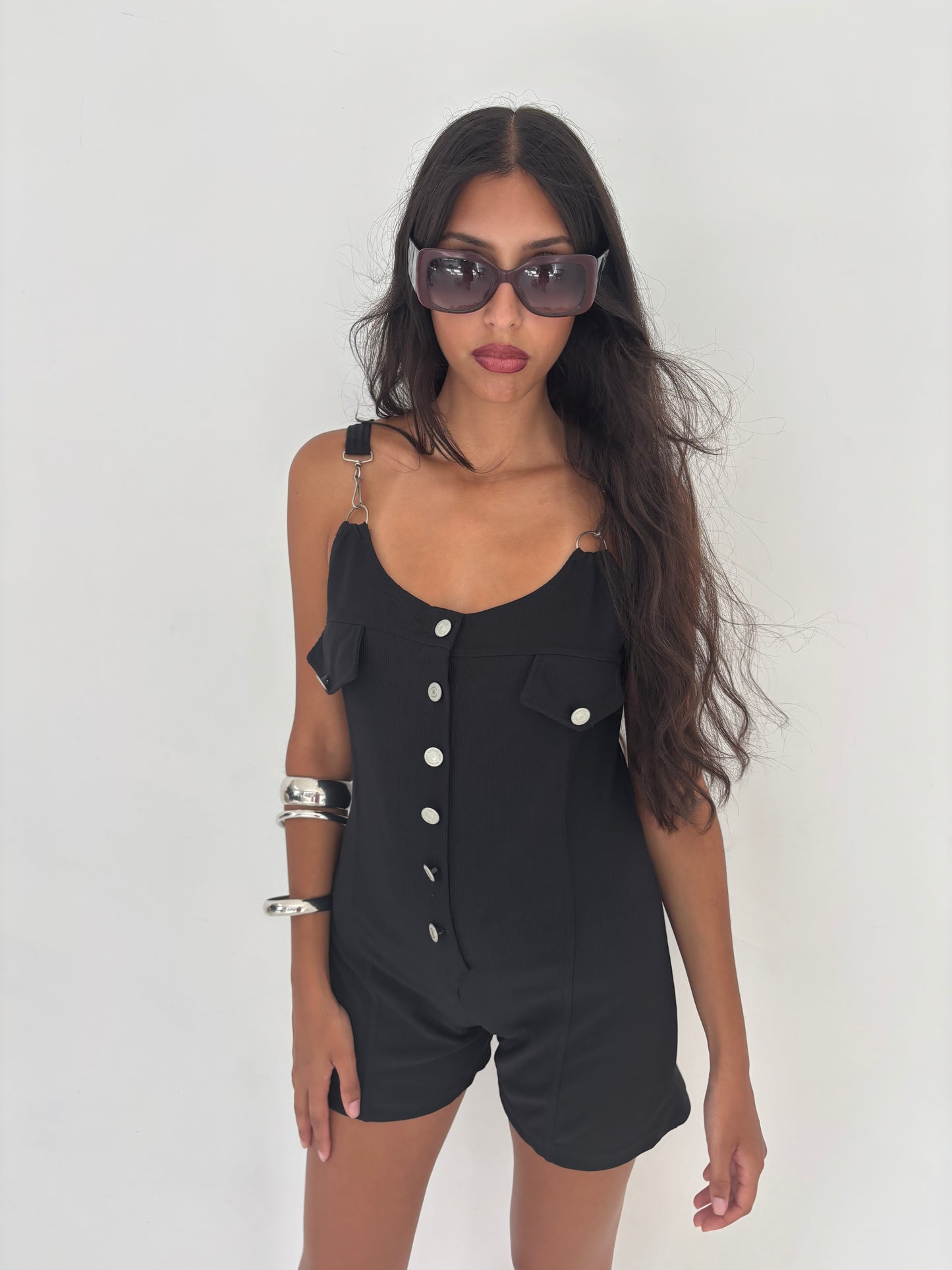 Vintage Black Button Up Playsuit