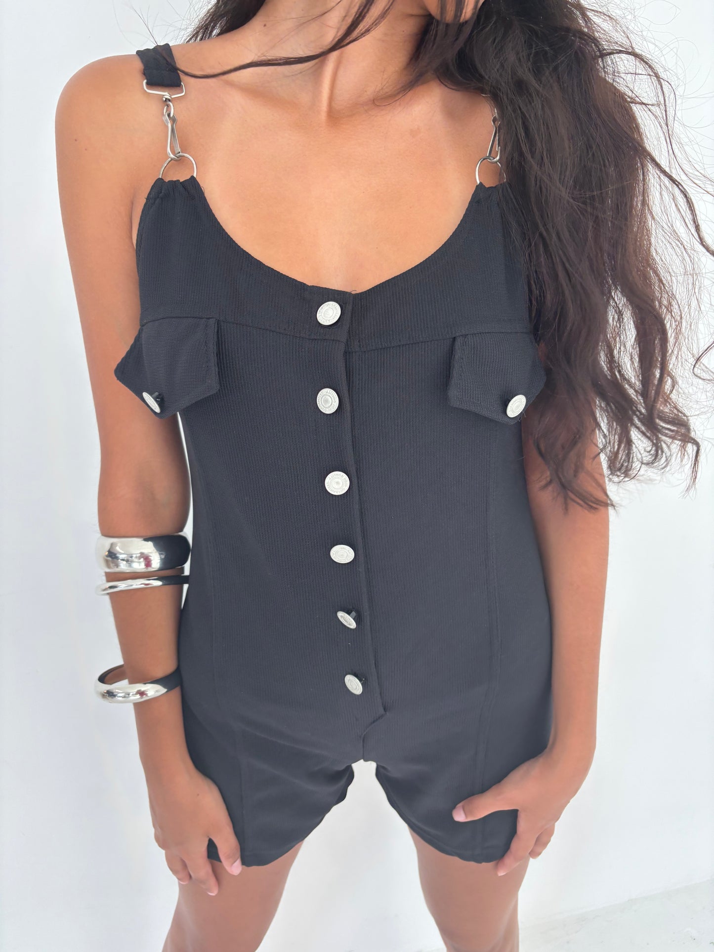 Vintage Black Button Up Playsuit