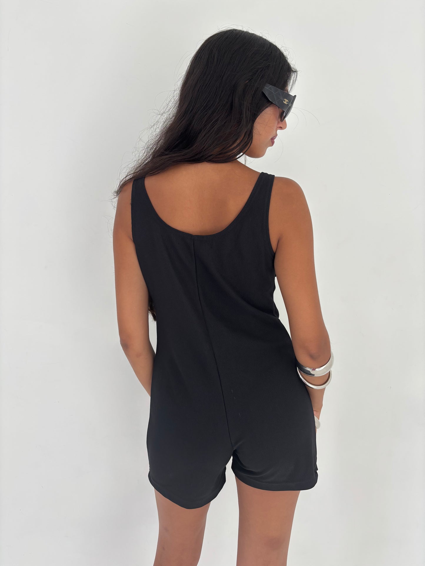 Vintage Black Button Up Playsuit