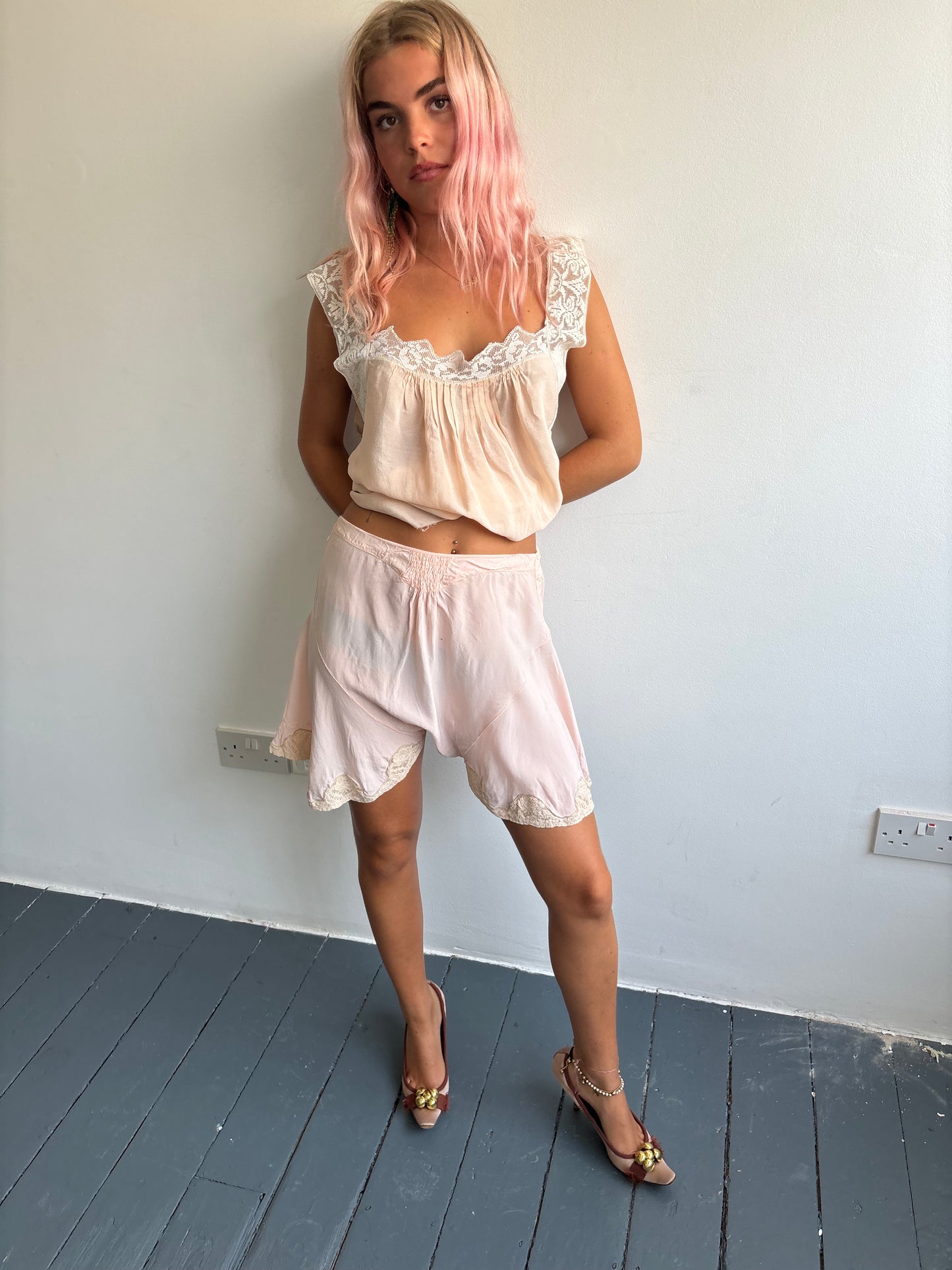 Vintage 1930s Pink Silk Cami Shorts