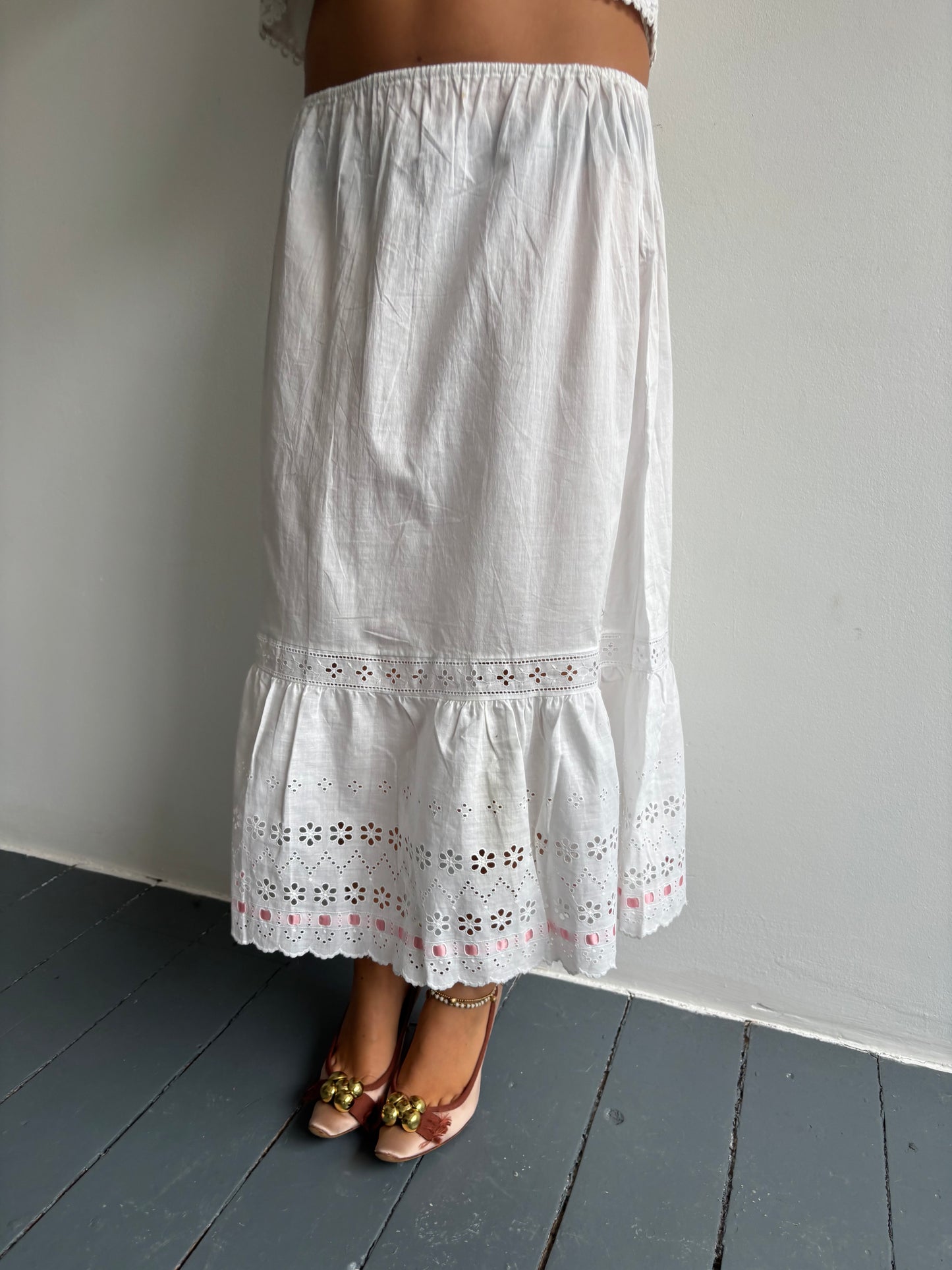 Vintage White Petticoat With Pink Ribbon