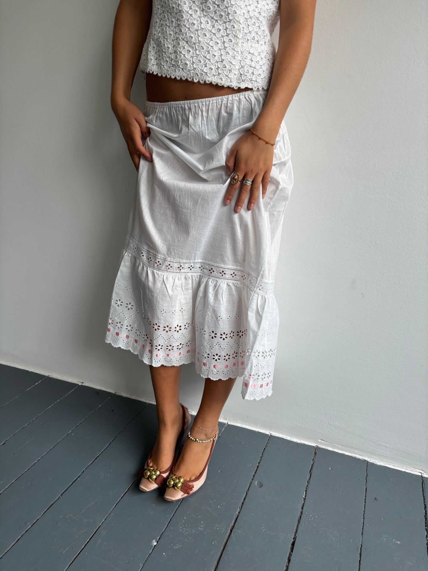 Vintage White Petticoat With Pink Ribbon