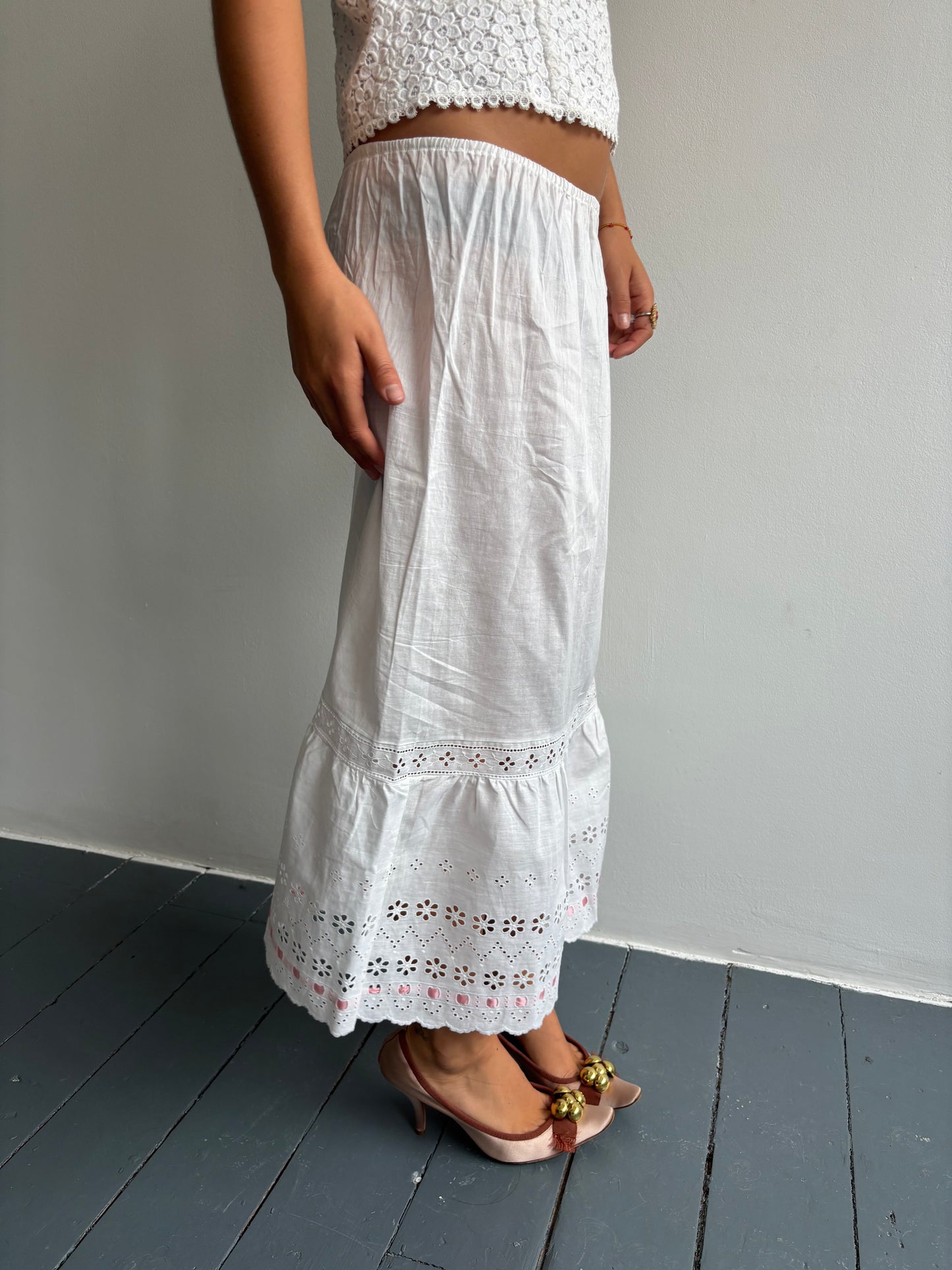Vintage White Petticoat With Pink Ribbon