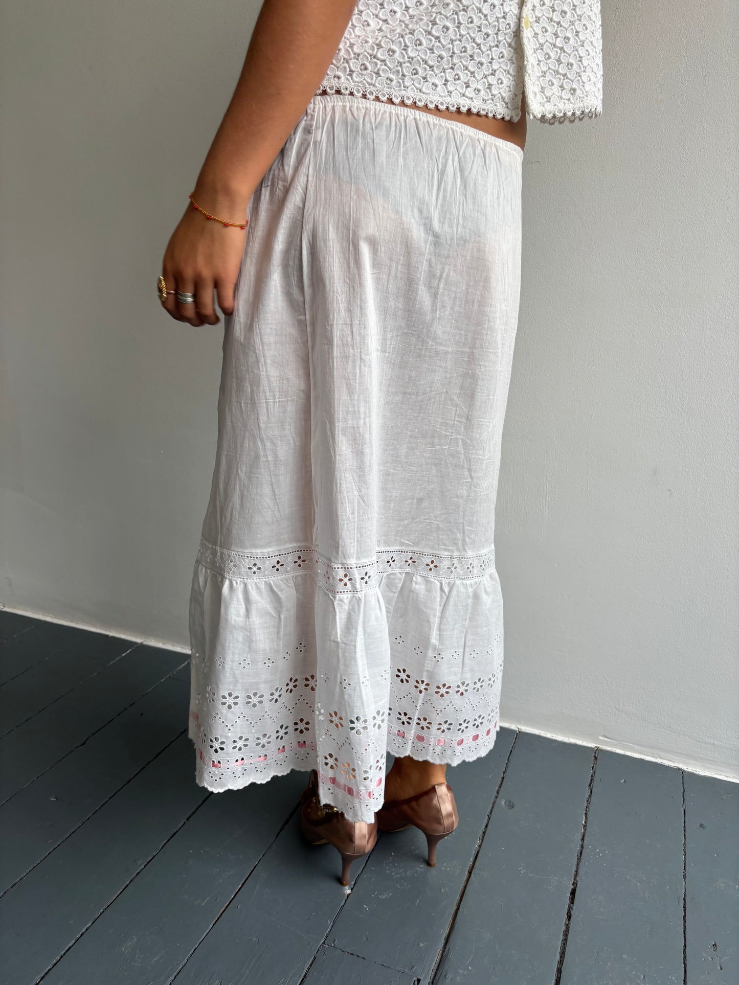 Vintage White Petticoat With Pink Ribbon