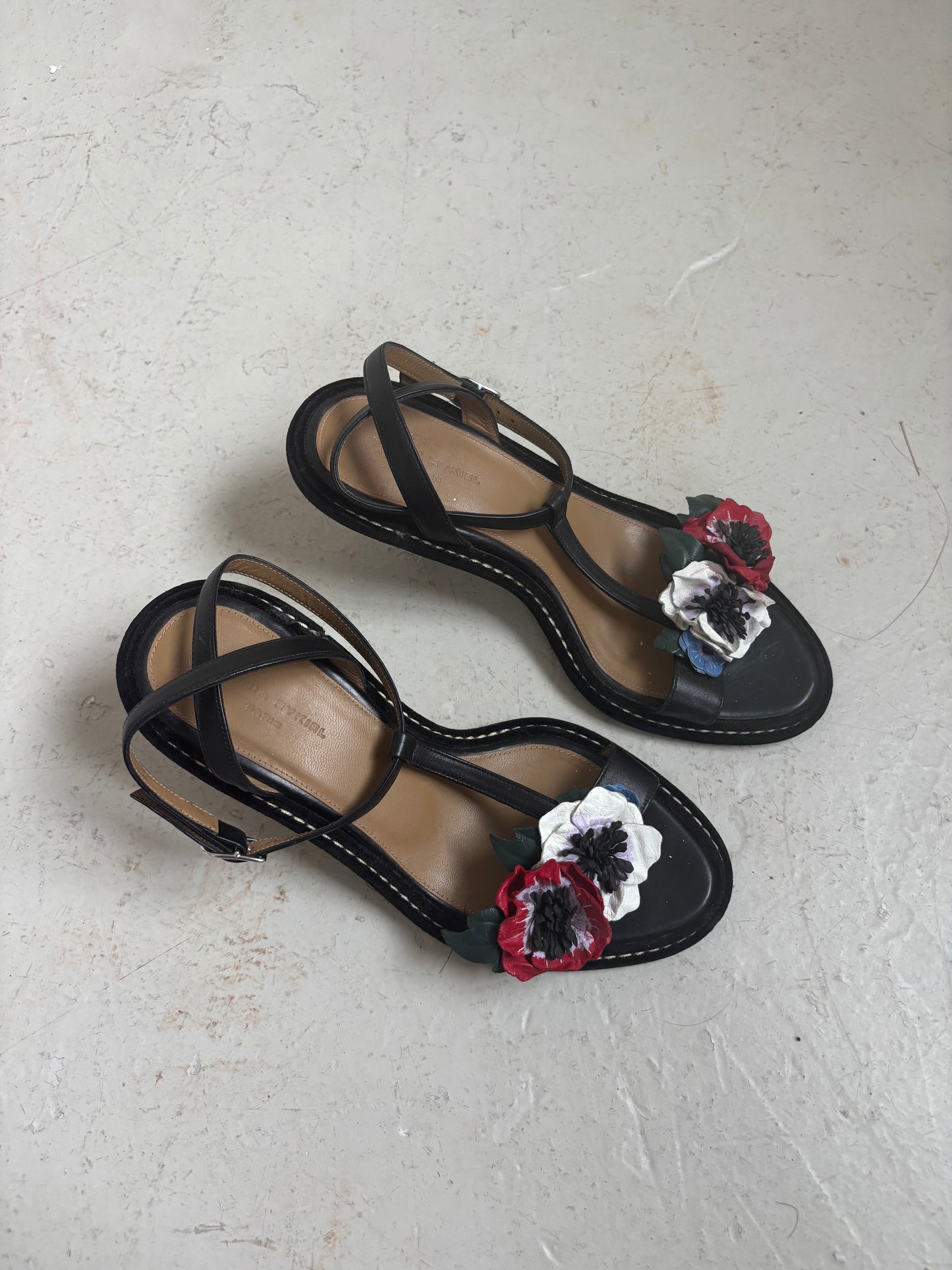 Sonia Rykiel Black Flower Kitten Heels