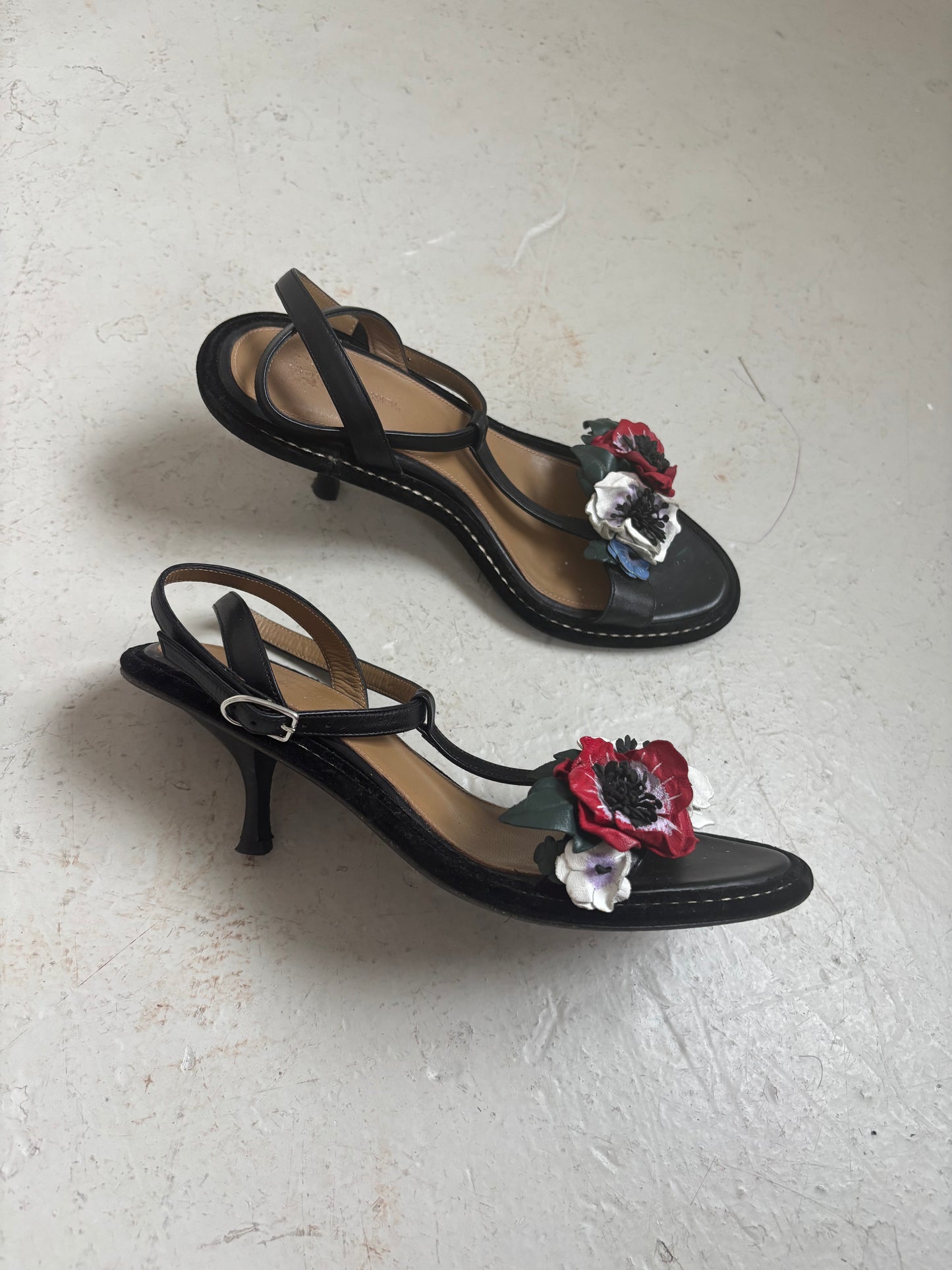 Sonia Rykiel Black Flower Kitten Heels