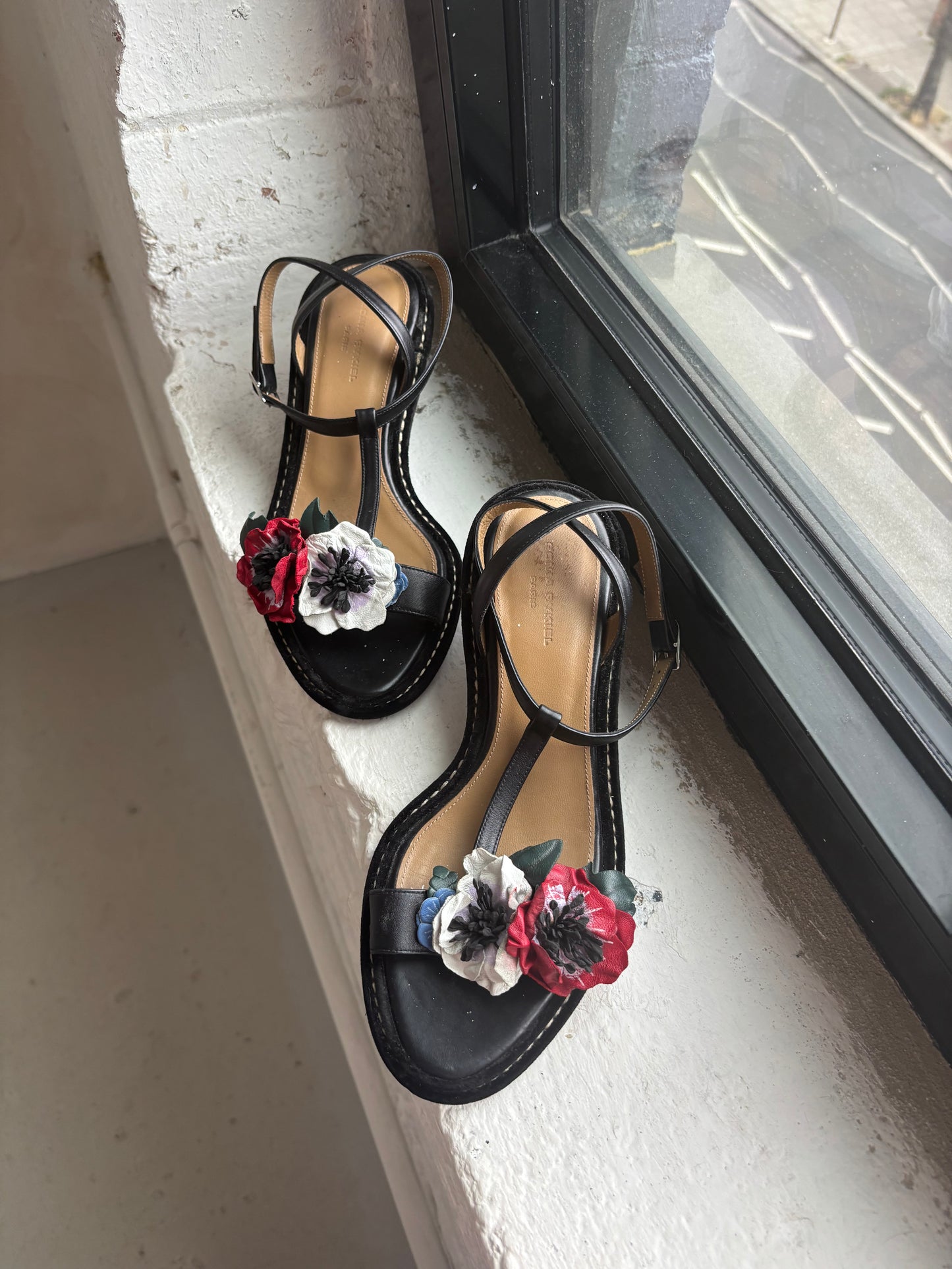 Sonia Rykiel Black Flower Kitten Heels