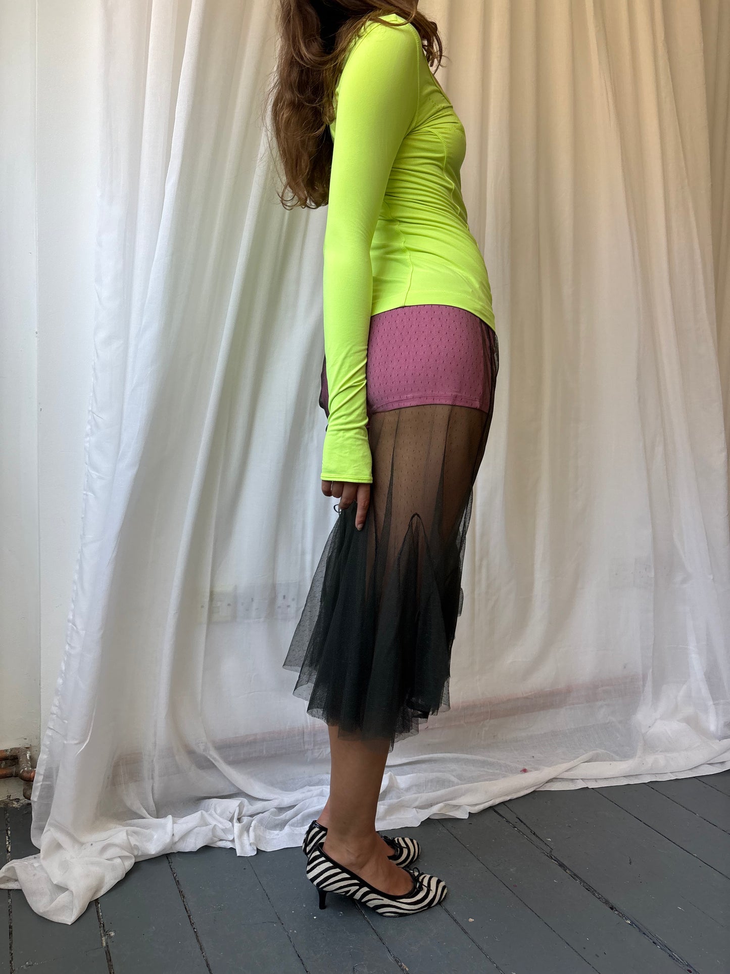 Chine Charcoal Mesh Skirt