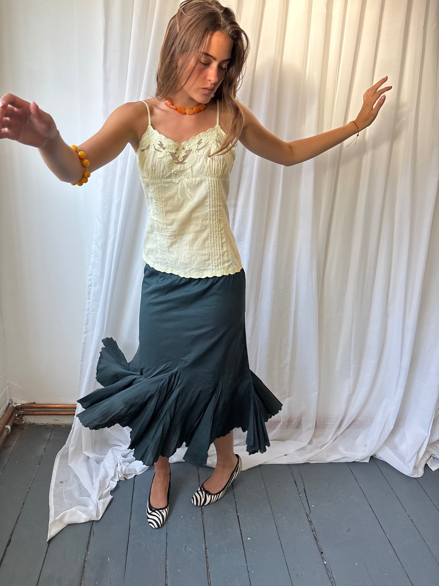 Chine Charcoal Midi Skirt