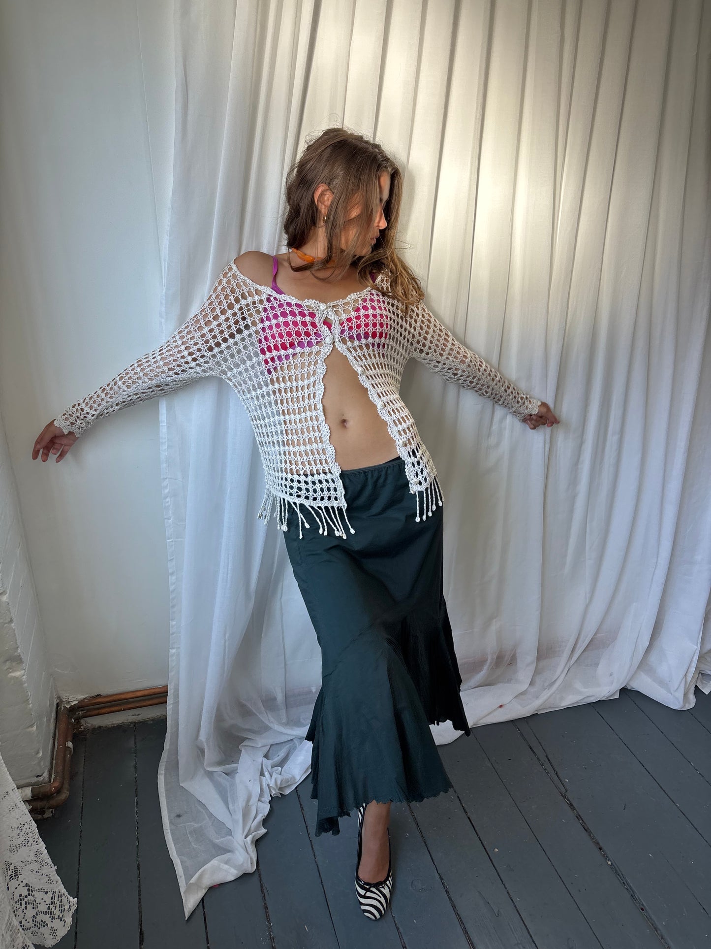 Yen White Crochet Cardigan