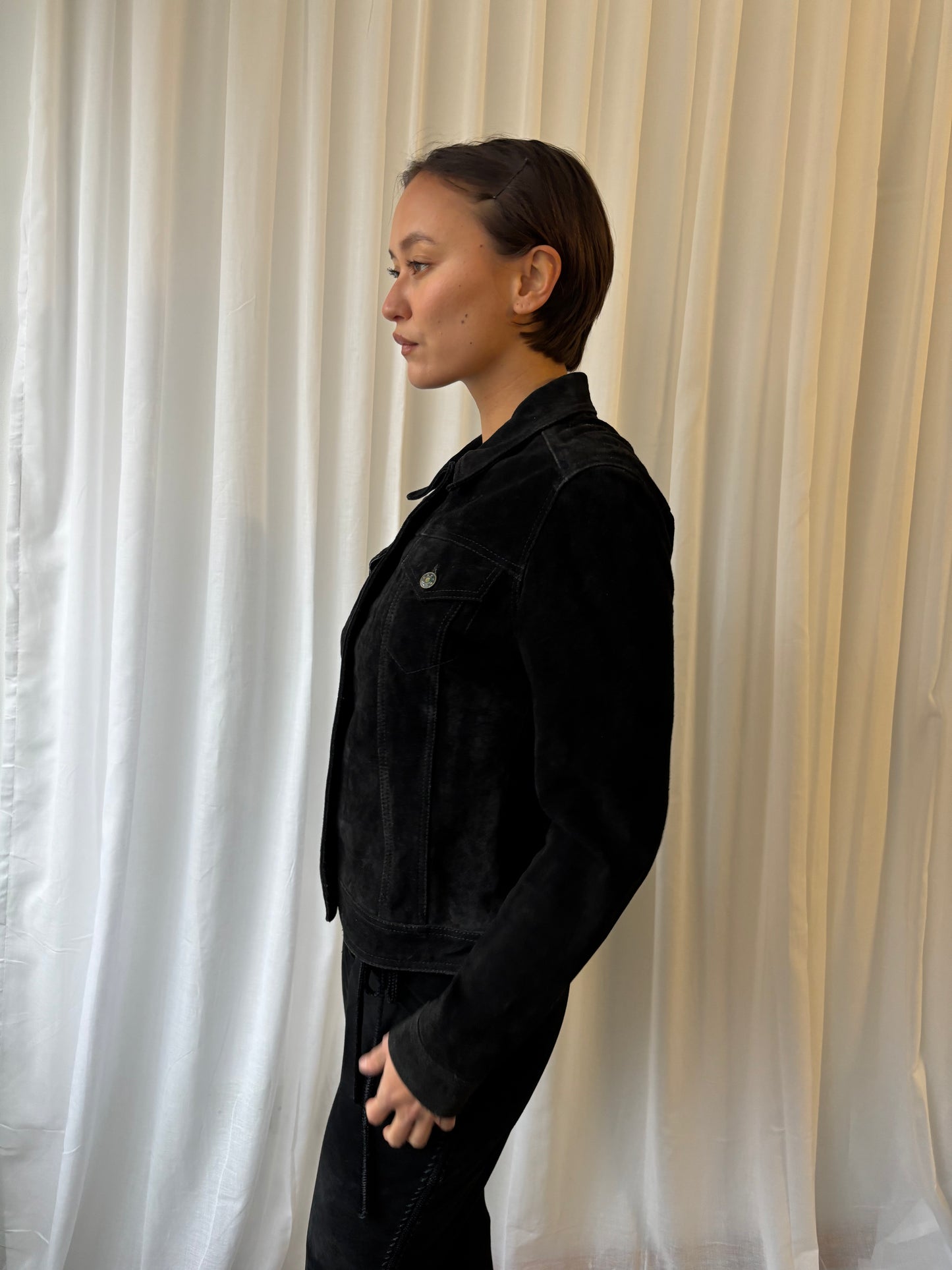 Buttons Black Suede Jacket