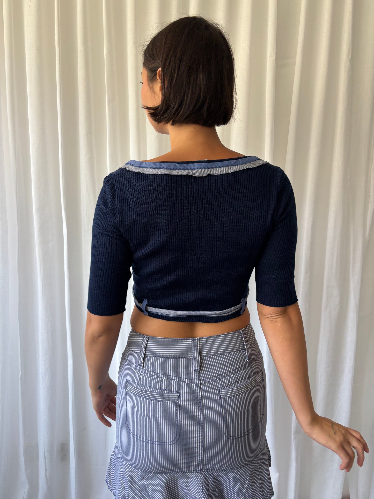 Alberta Ferretti Cropped Navy Cardigan