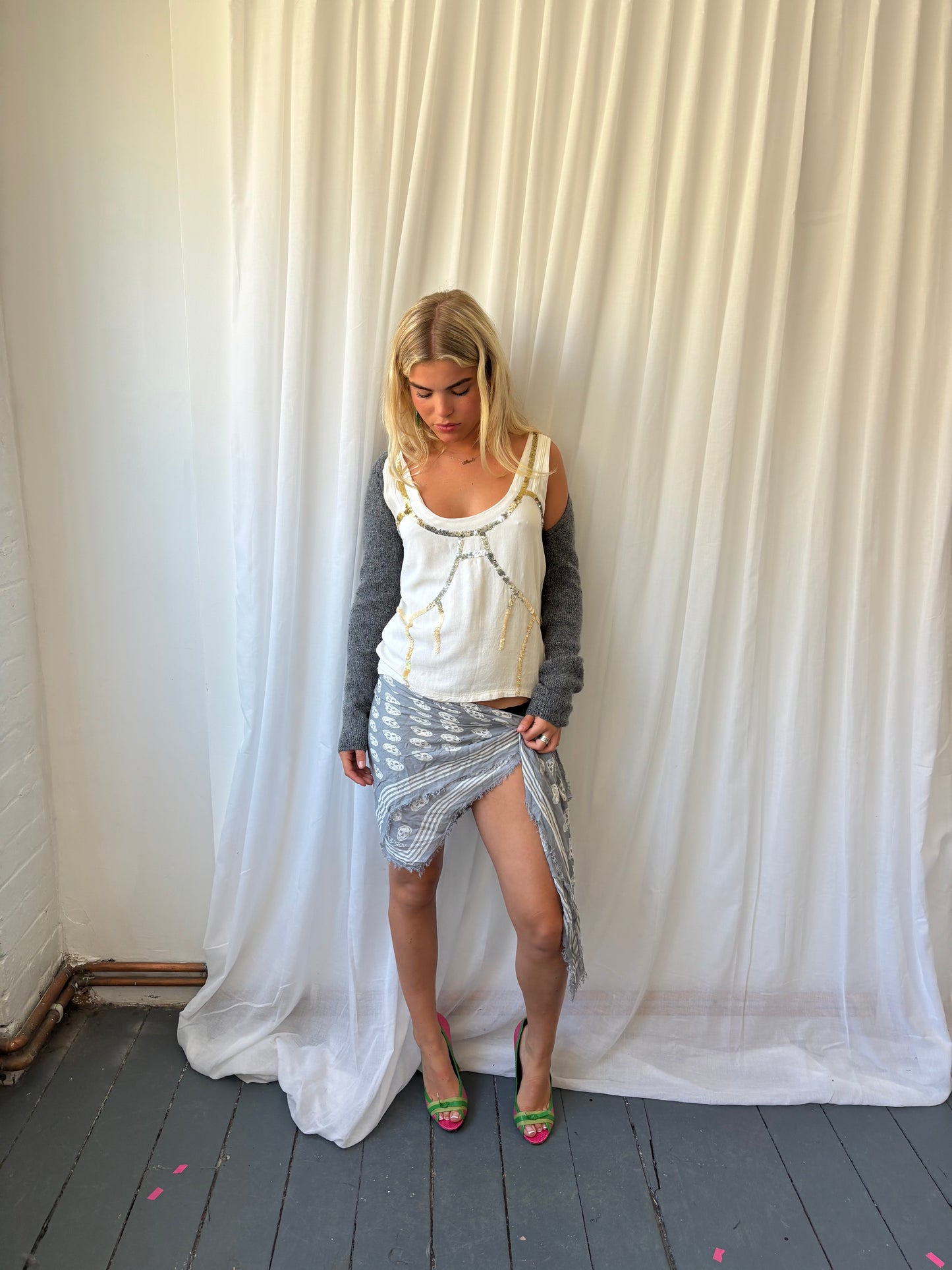 DKNY Grey Beaded Knit Sleeves