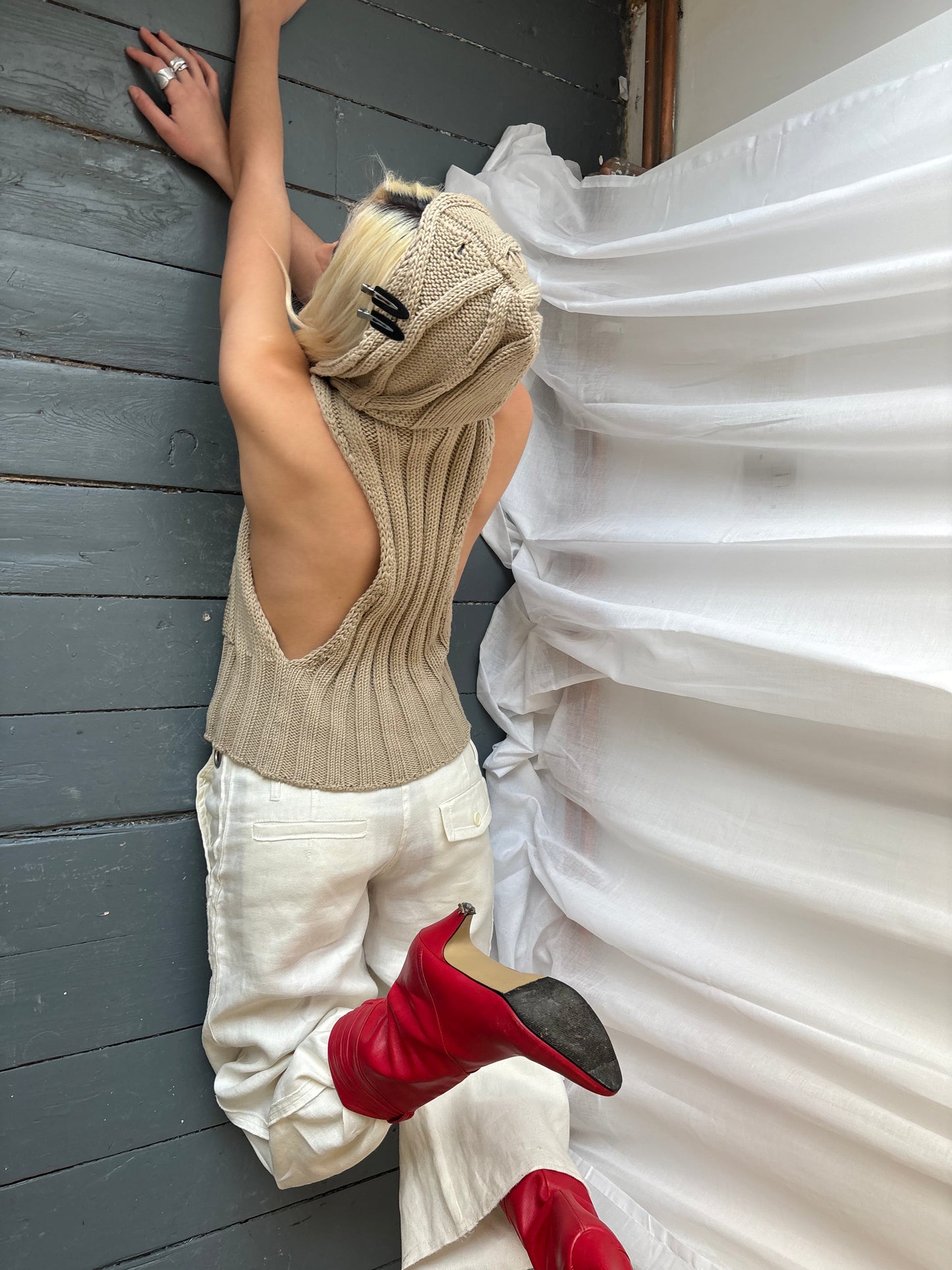 Sportmax Sand Hooded Knit Top