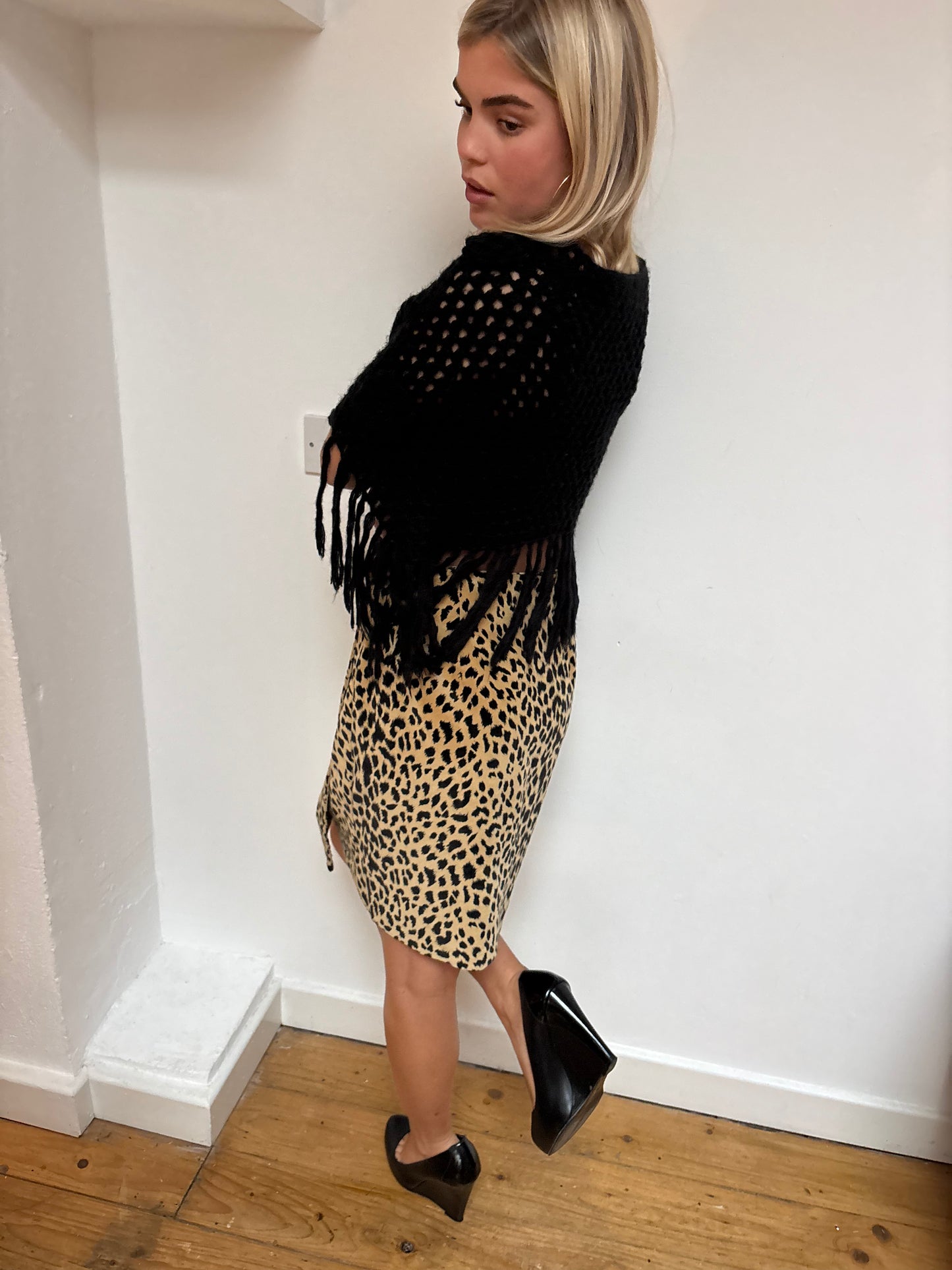 Laura Biagiotti Black Crochet Poncho