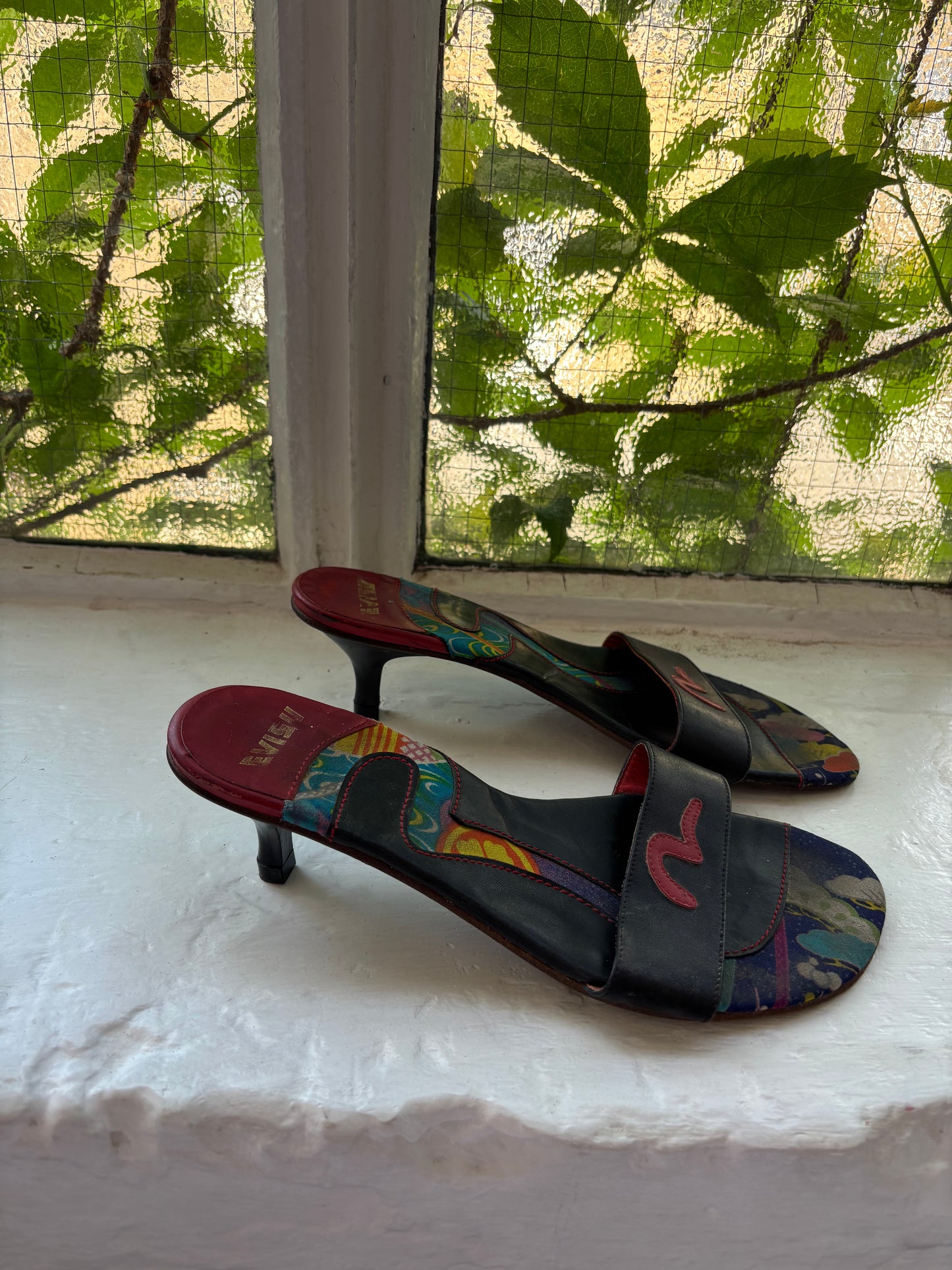 Evisu Black Kitten Heels