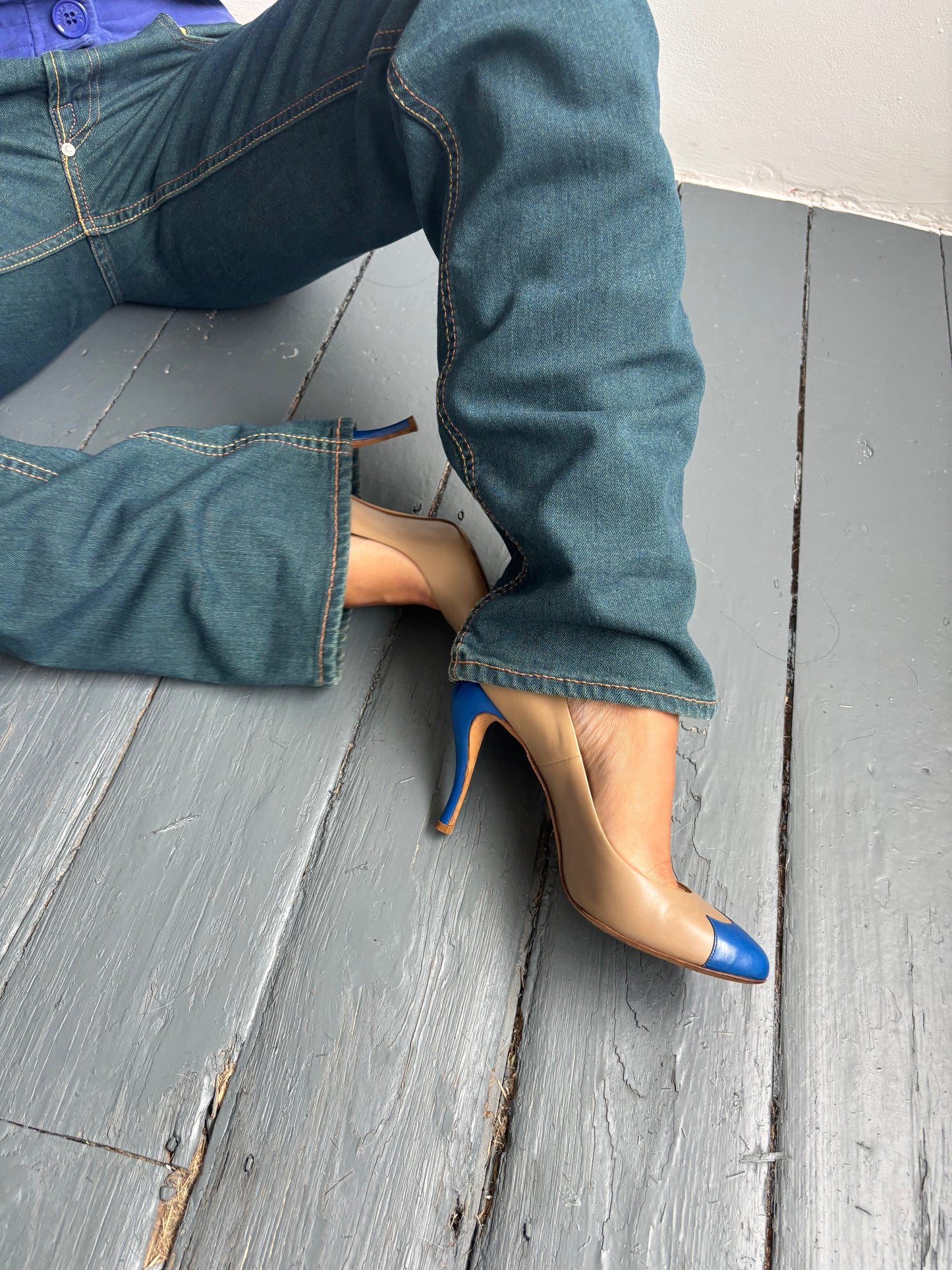 Fendi Beige/Blue Leather Heels