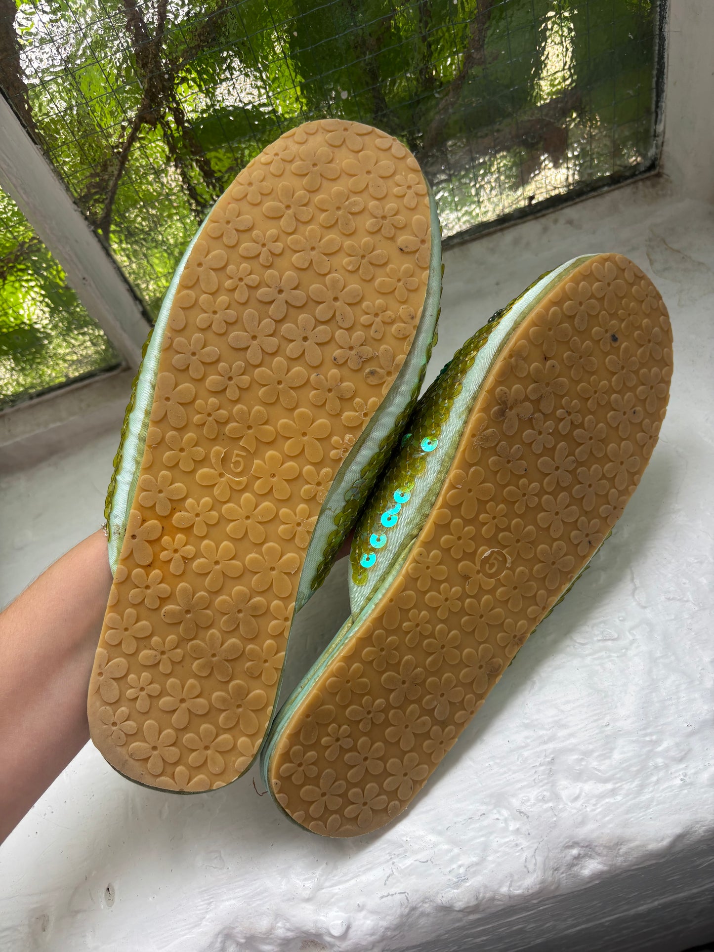 Etam Green Sequin Slippers