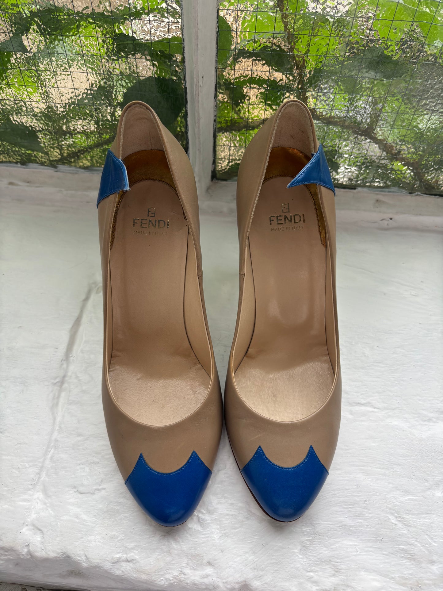 Fendi Beige/Blue Leather Heels