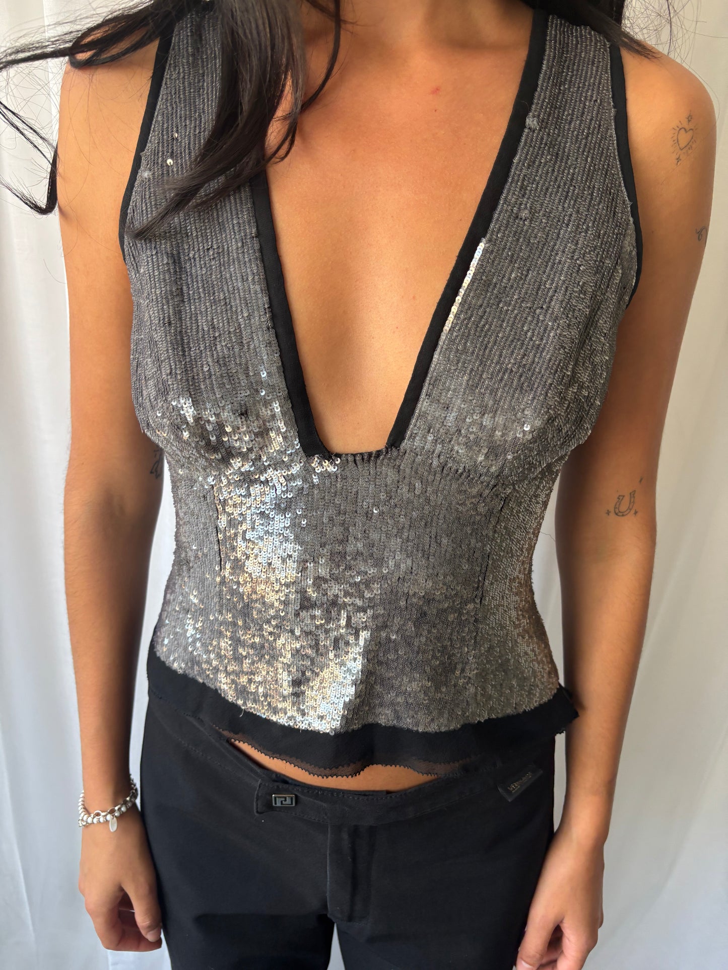 Amanda Wakeley Silver Sequin Top