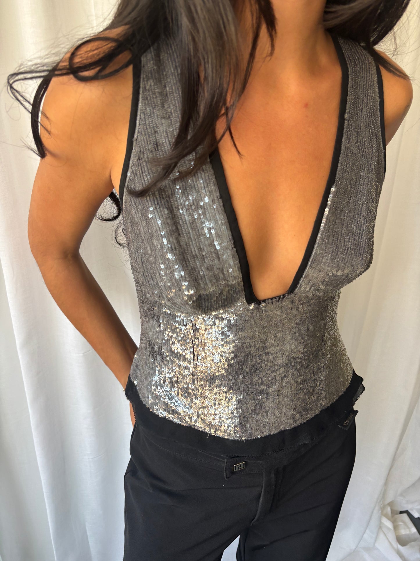 Amanda Wakeley Silver Sequin Top