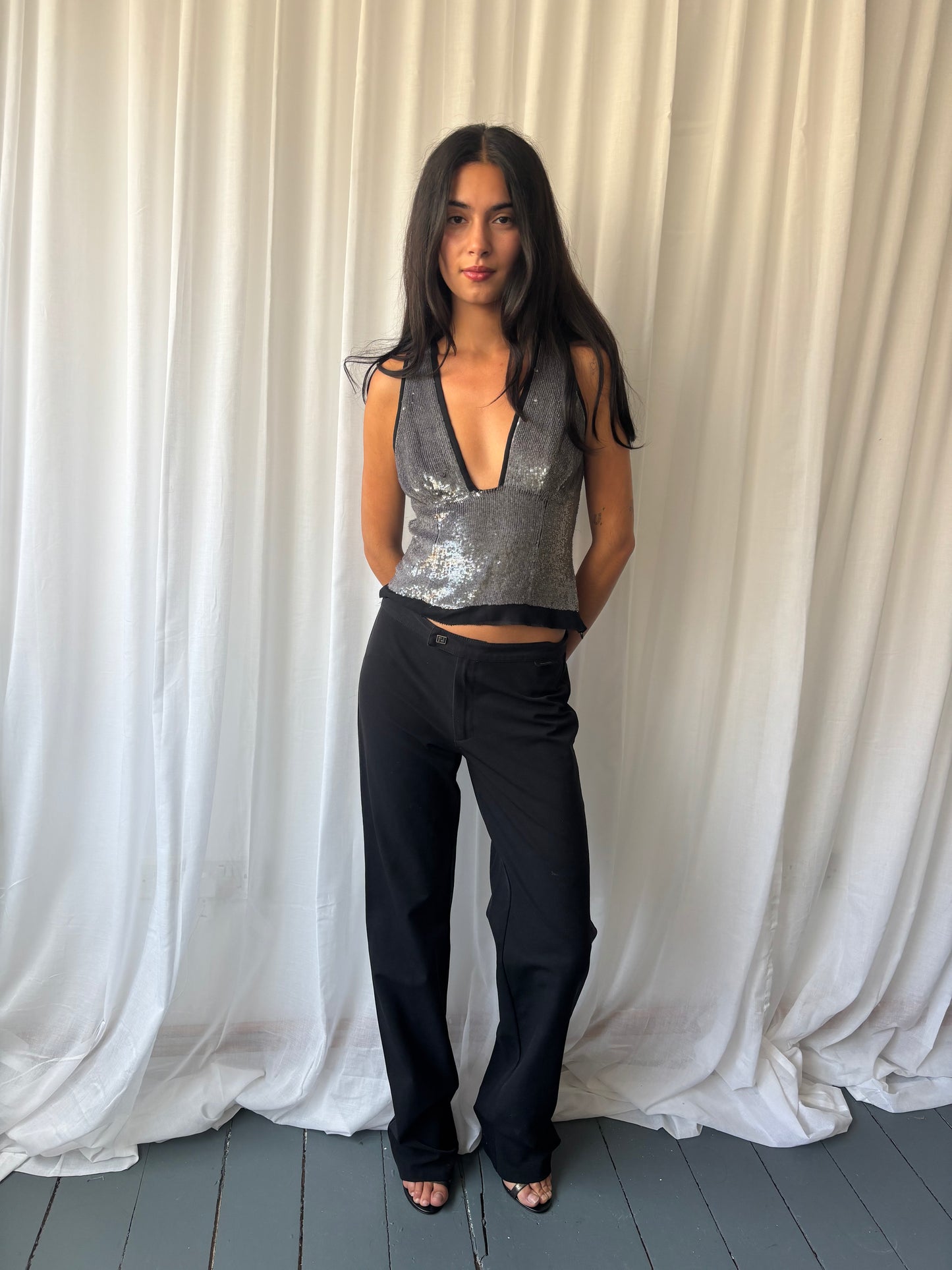 Amanda Wakeley Silver Sequin Top