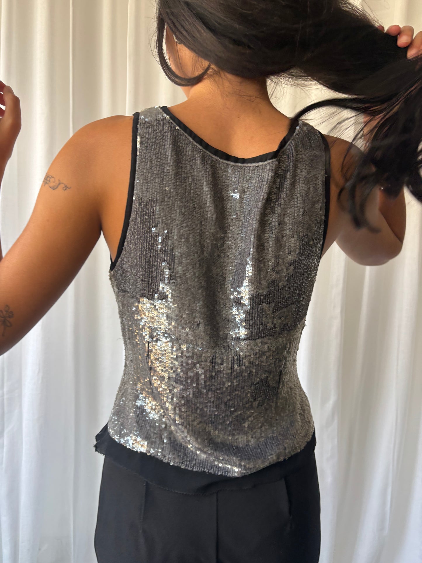 Amanda Wakeley Silver Sequin Top