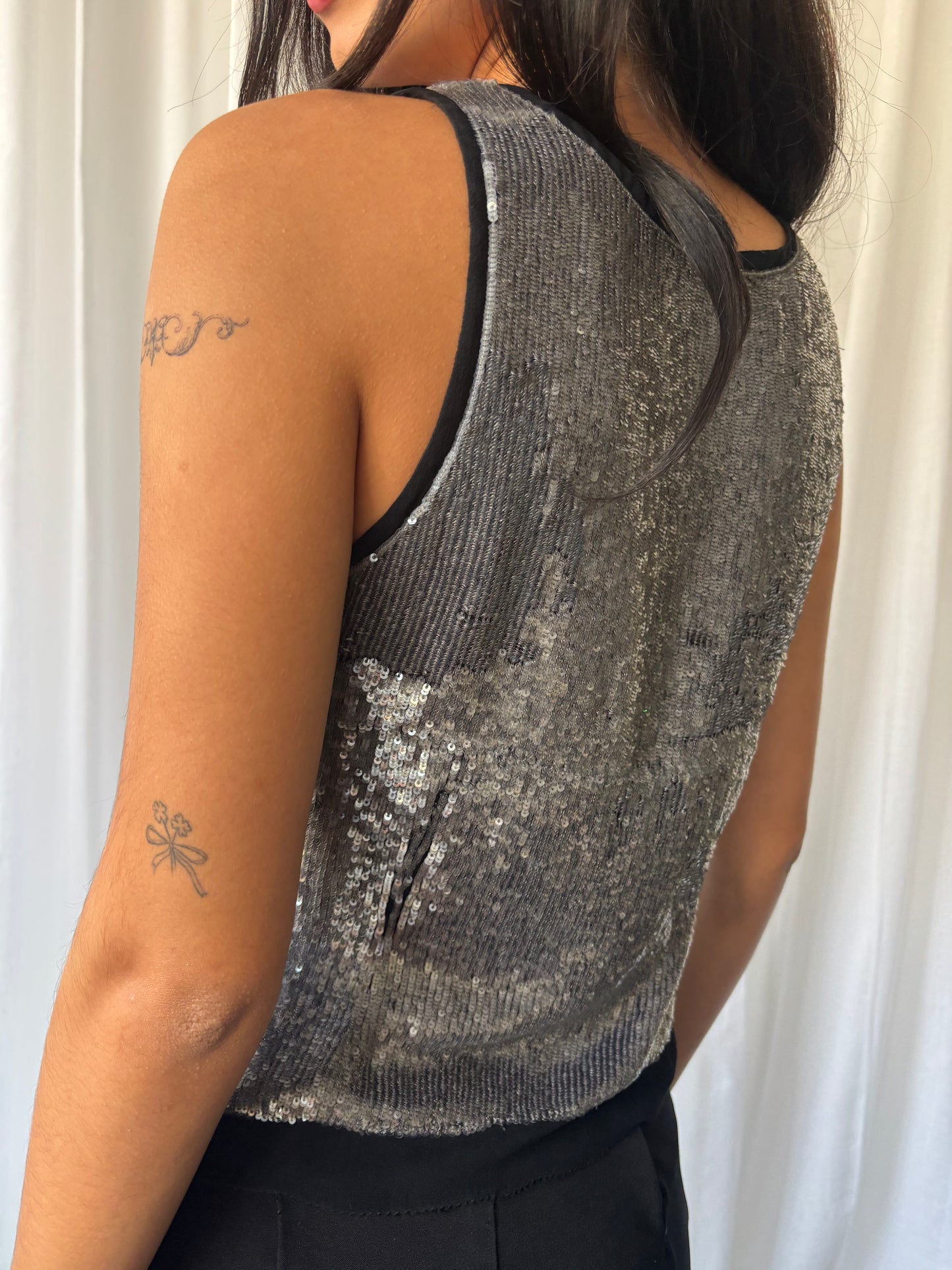 Amanda Wakeley Silver Sequin Top