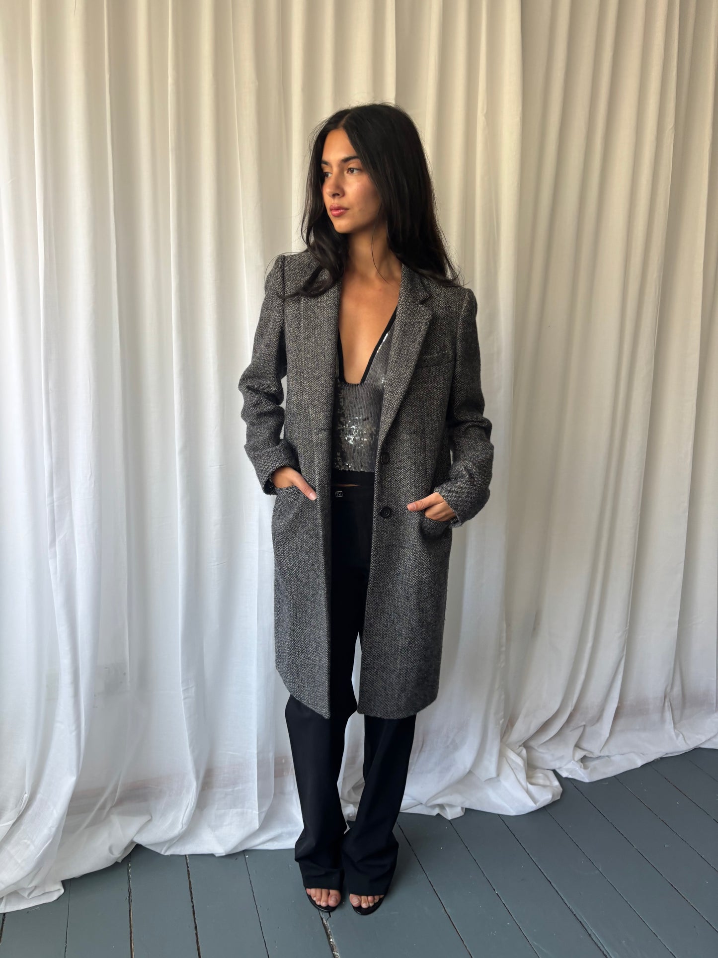 Joseph Grey Tweed Crombie Coat