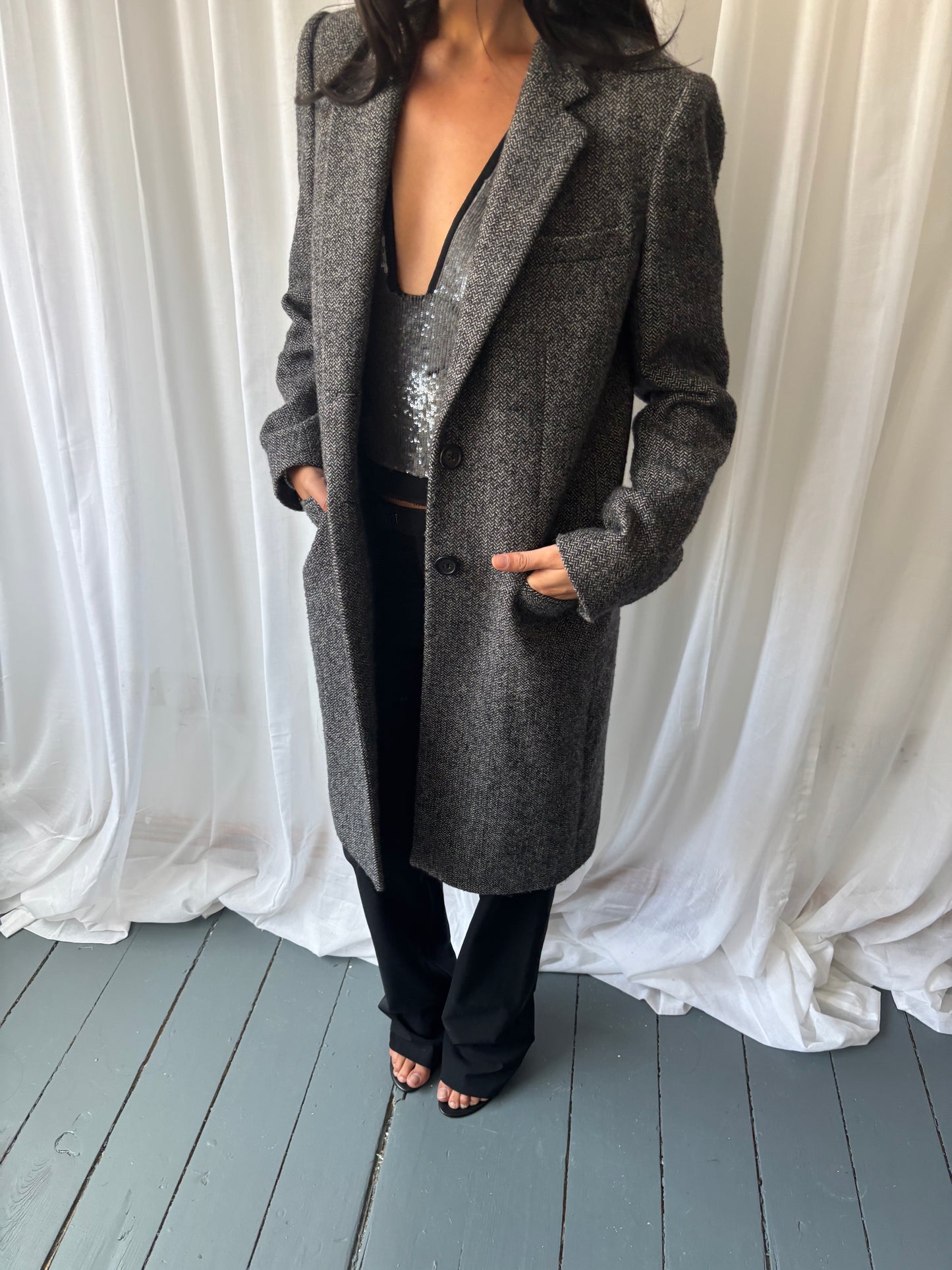 Joseph Grey Tweed Crombie Coat