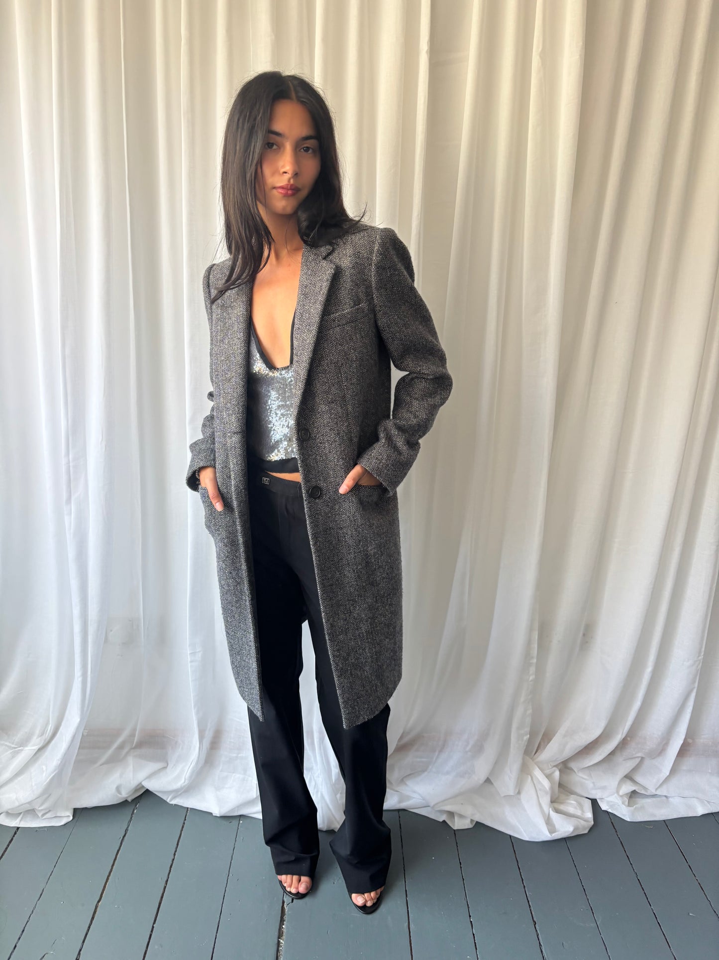 Joseph Grey Tweed Crombie Coat