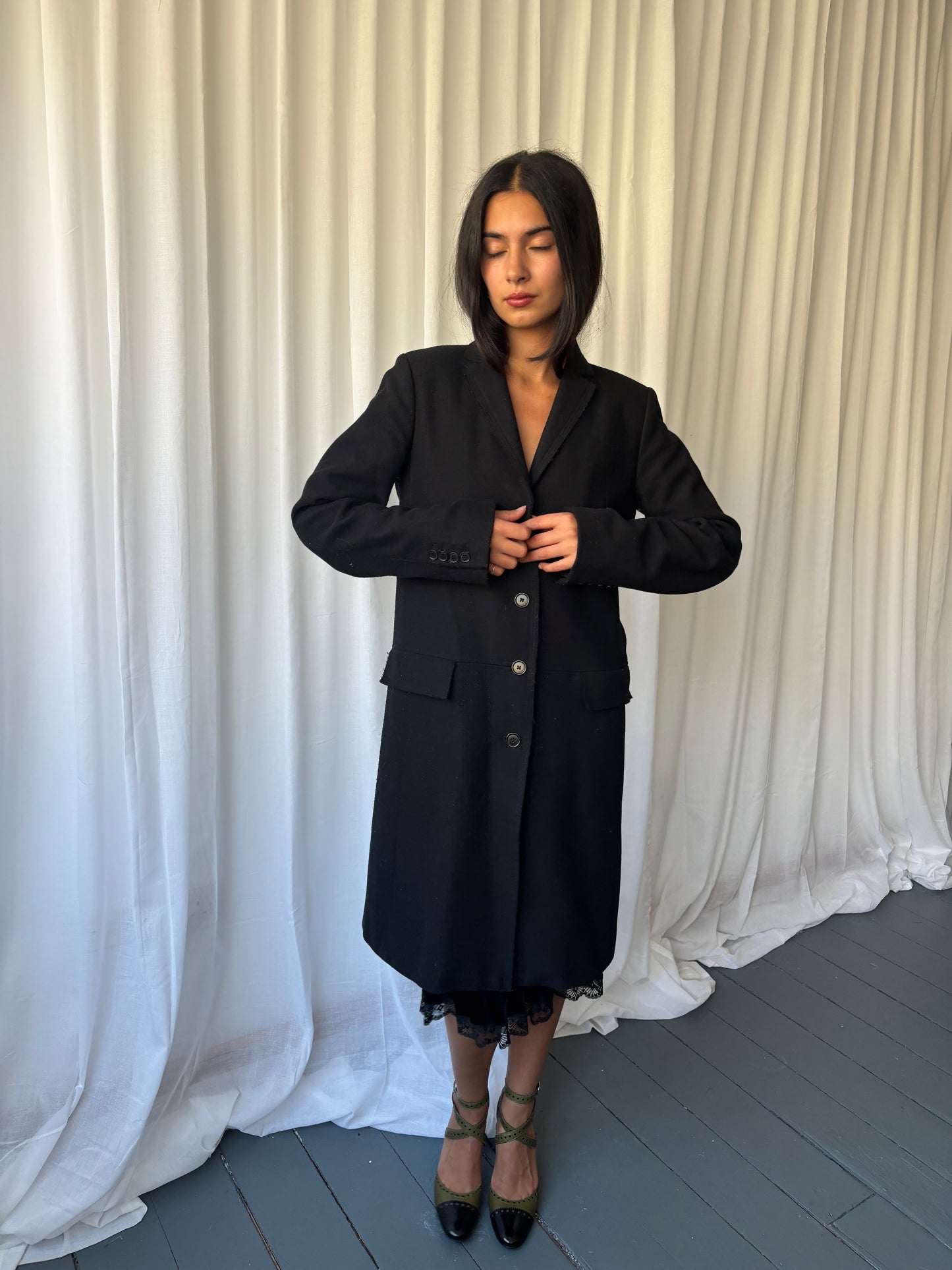 Farhi Black Crombie Coat