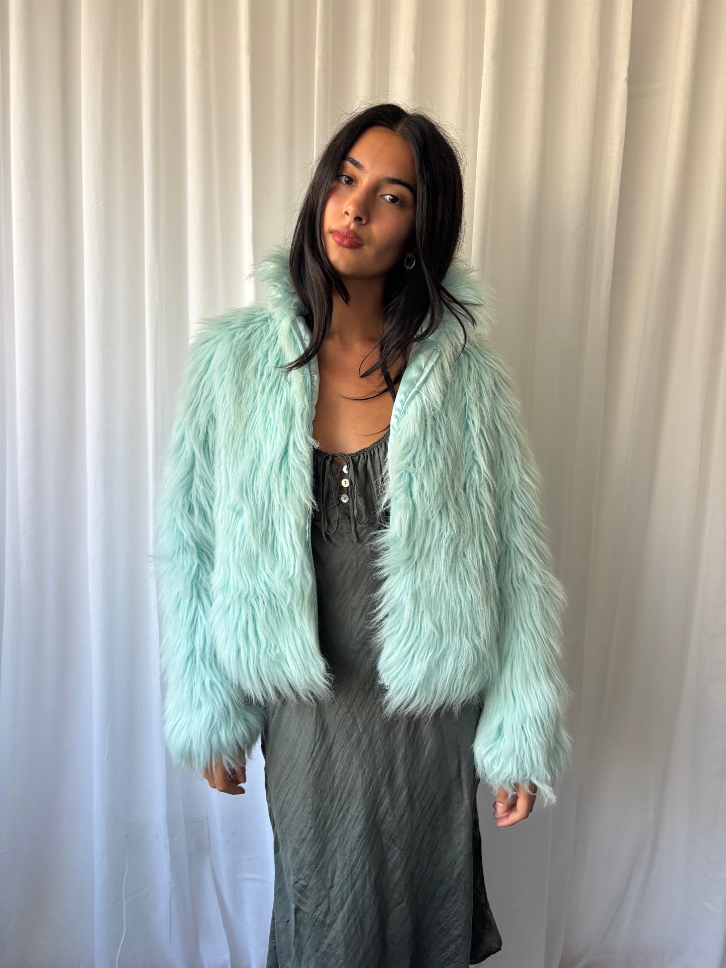 Chilli Aqua Faux Fur Jacket