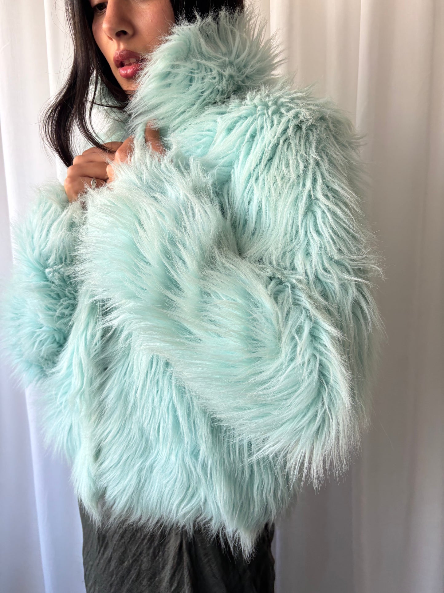Chilli Aqua Faux Fur Jacket