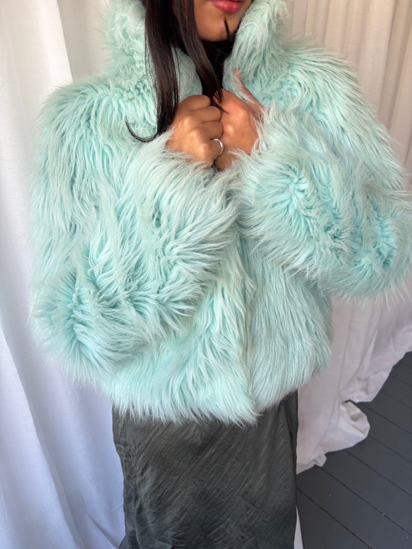 Chilli Aqua Faux Fur Jacket