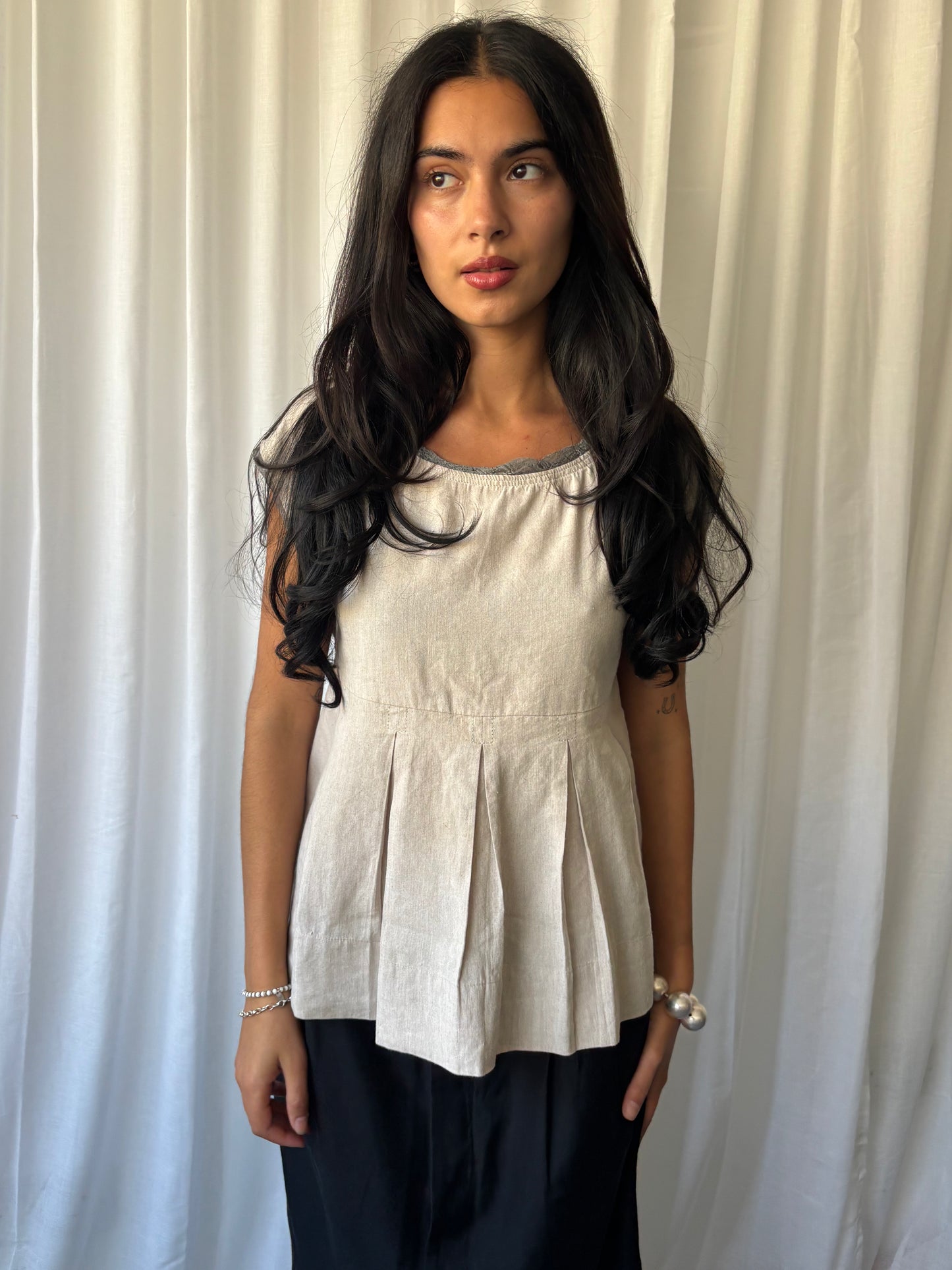 Maje Beige Linen Pleated Top