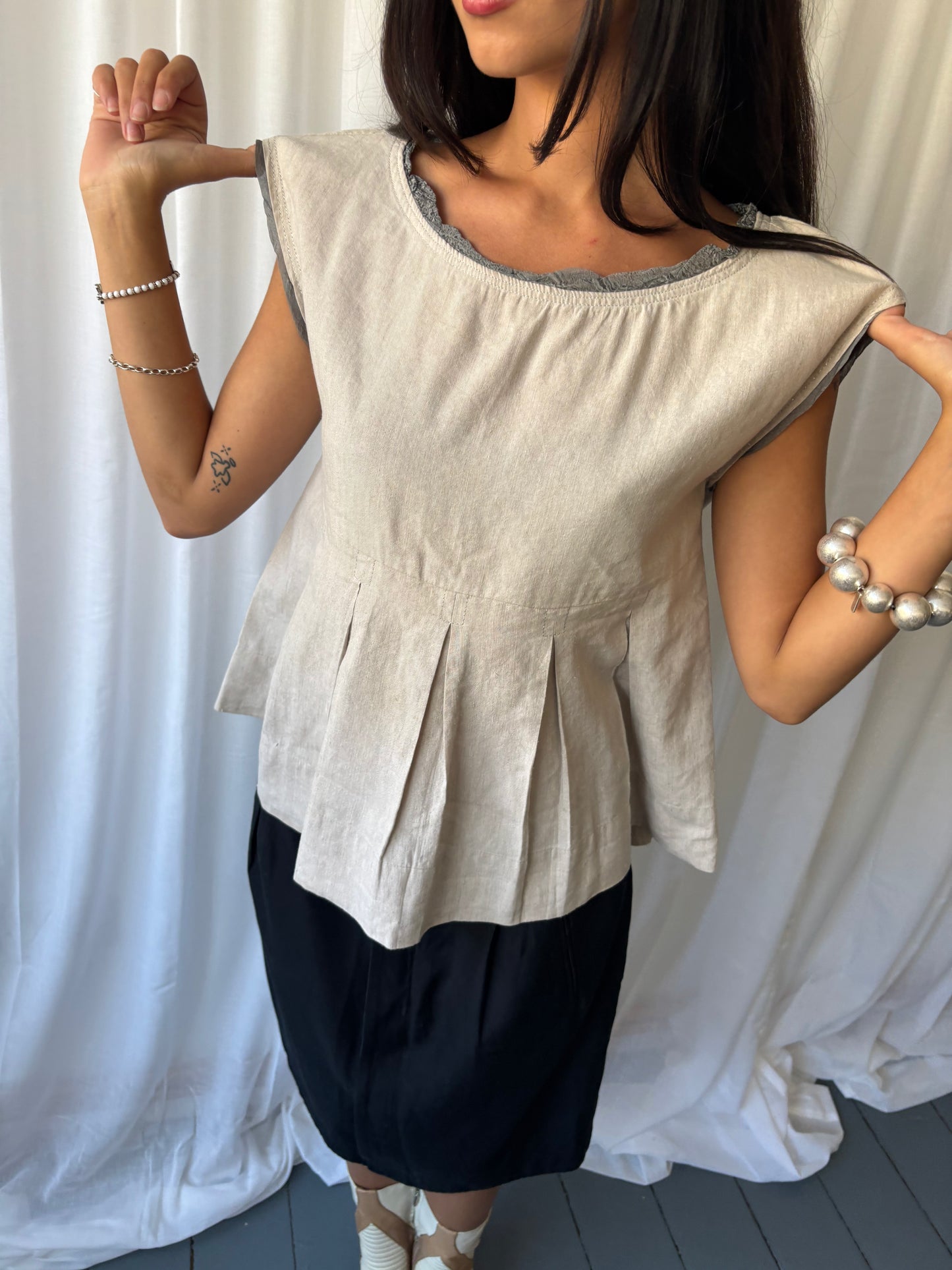 Maje Beige Linen Pleated Top