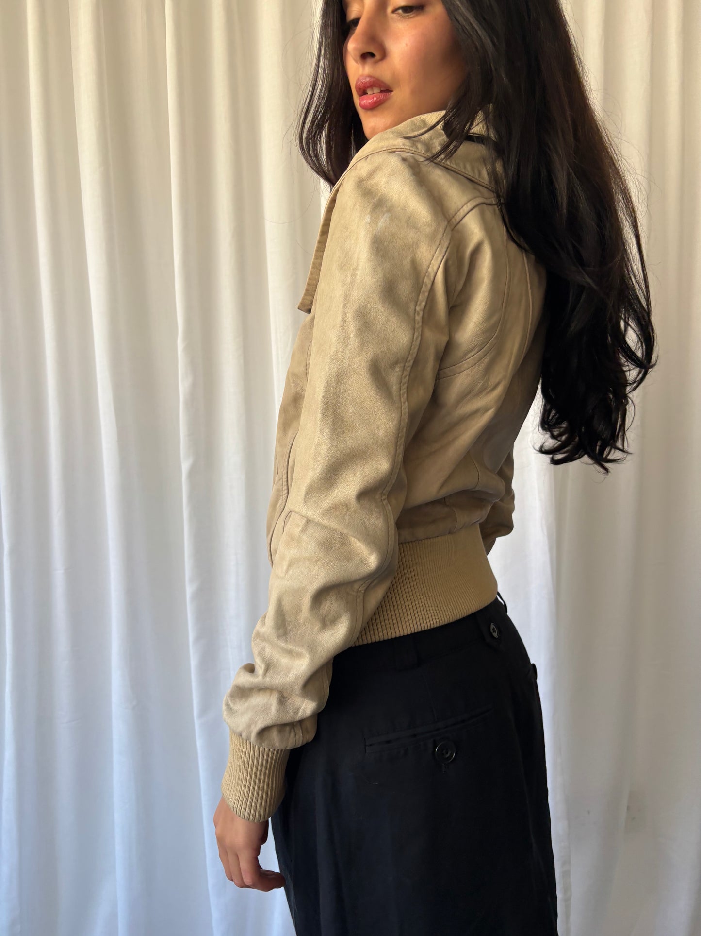 All Saints Beige Leather Jacket