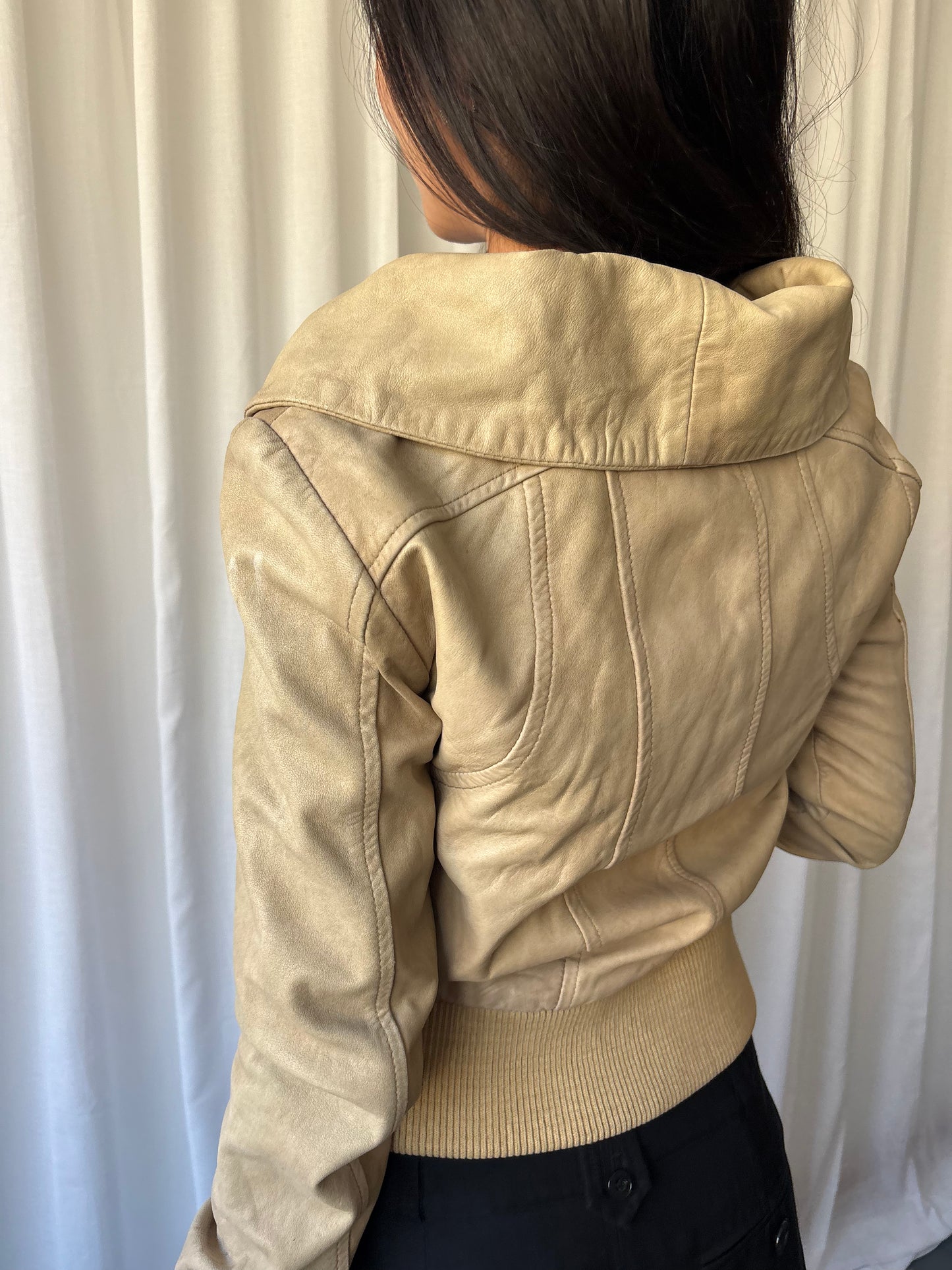 All Saints Beige Leather Jacket