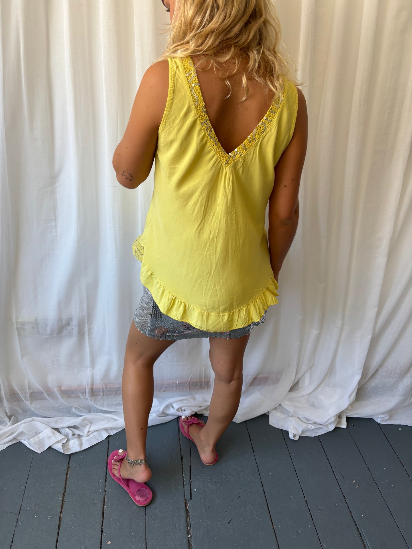 Vintage Yellow Sequin Top