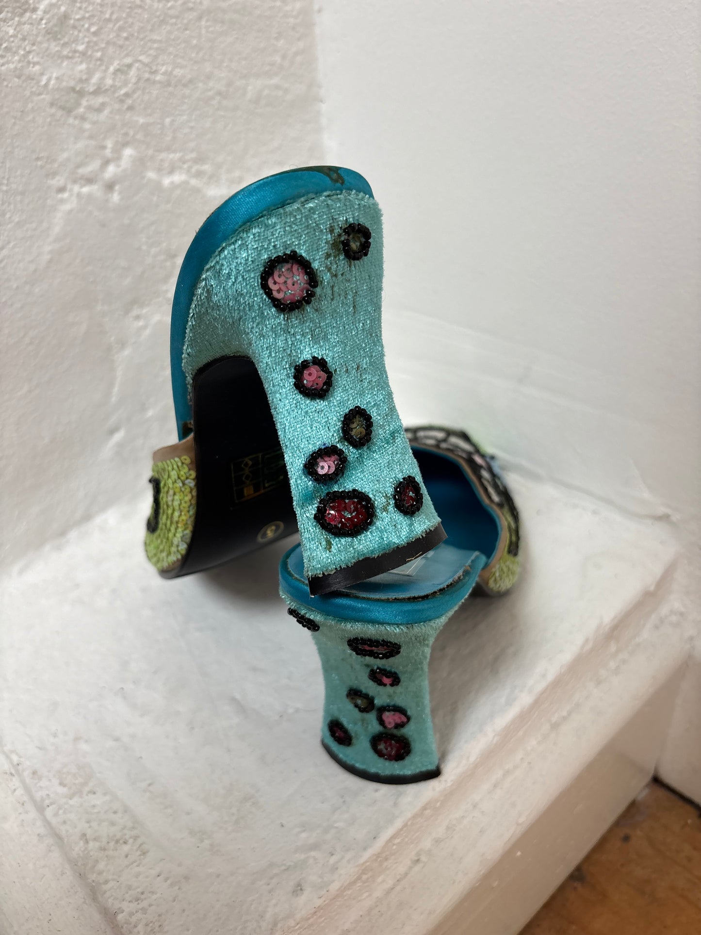 Blu Sequin Heel Mules