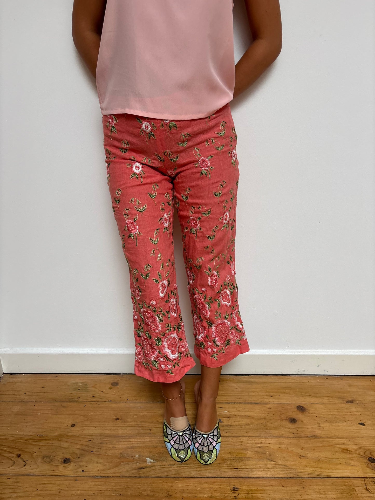 Renato Nucci Embroidered Coral Trousers