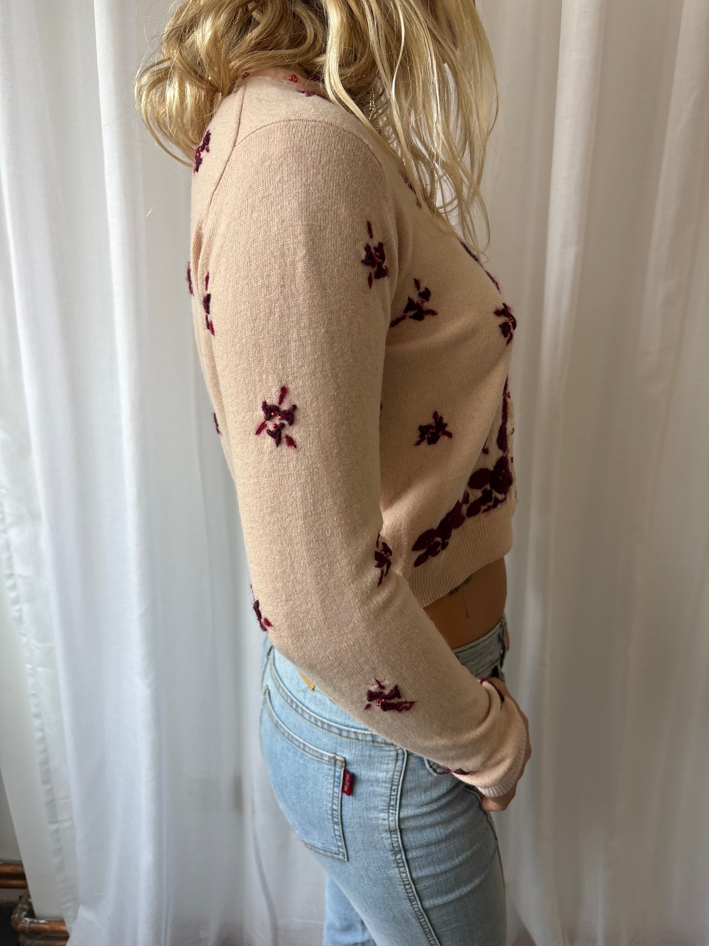 Vintage Beige Appliquéd Cardigan