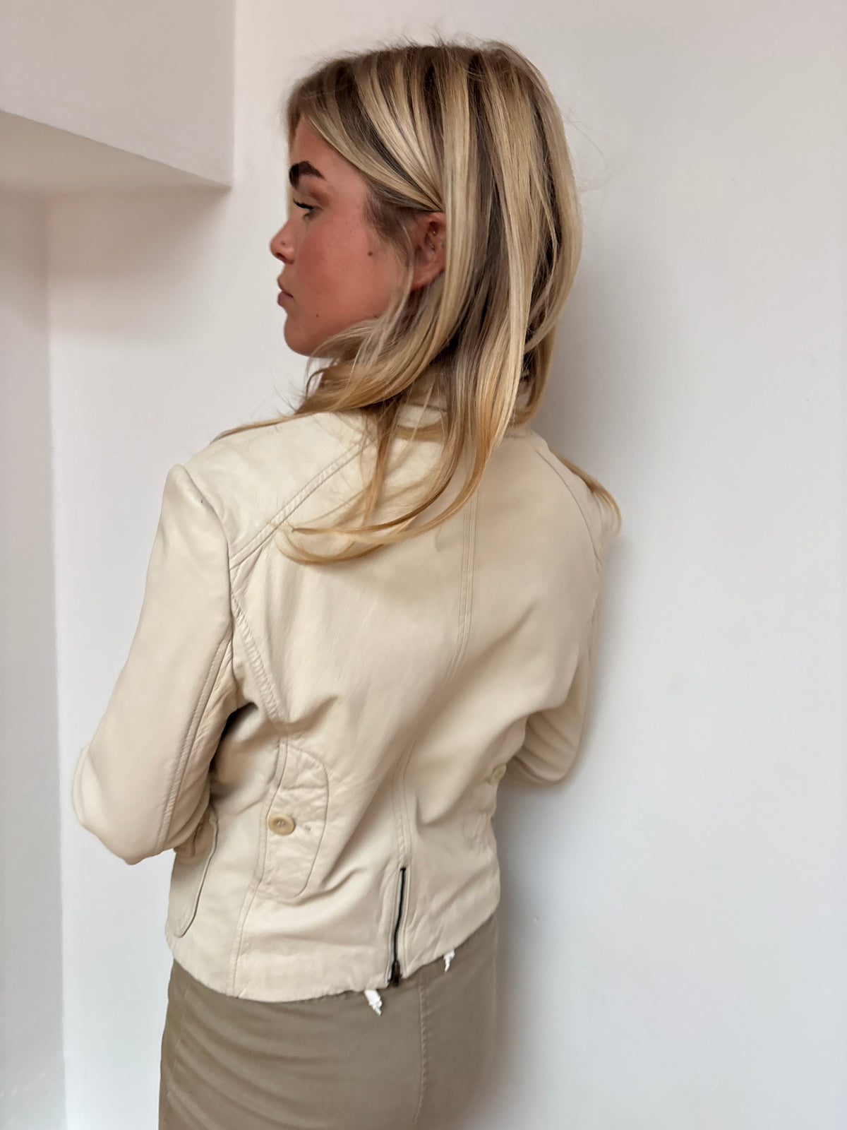 BCBG Max Azria Cream Leather Jacket