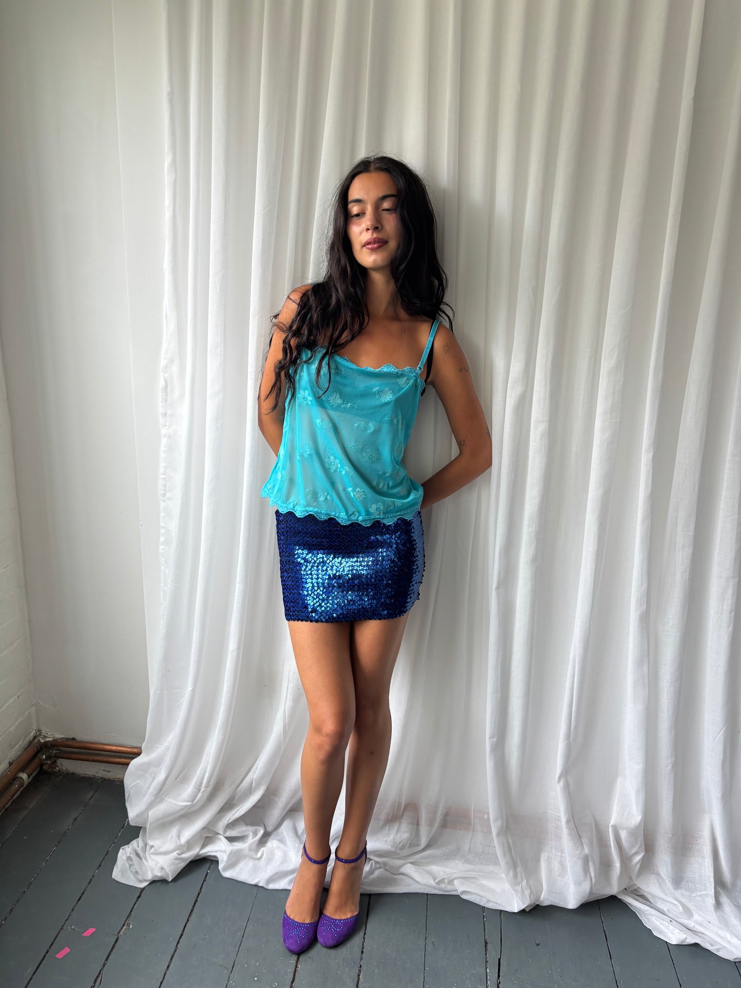 Vintage Turquoise Mesh Cami