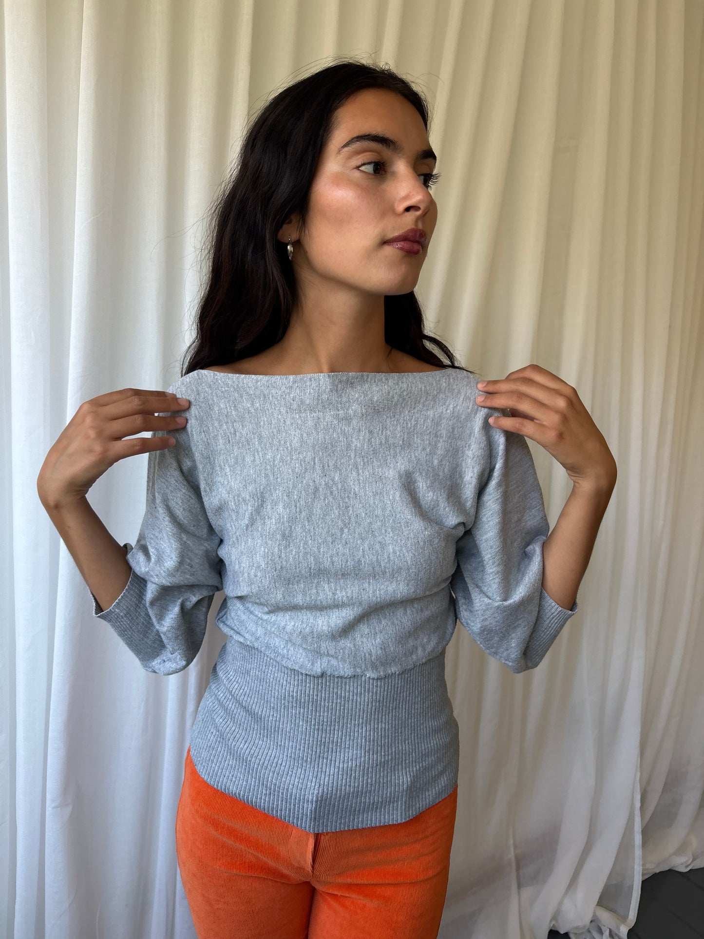 Grey Batwing Knit Top