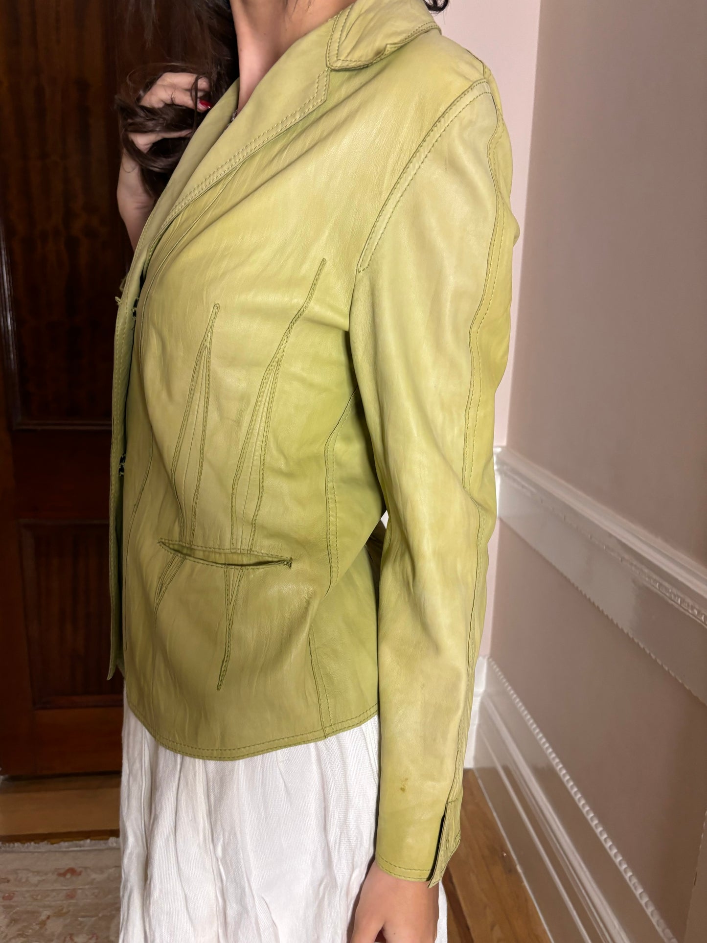 Luisa Cerano Lime Green Leather Blazer