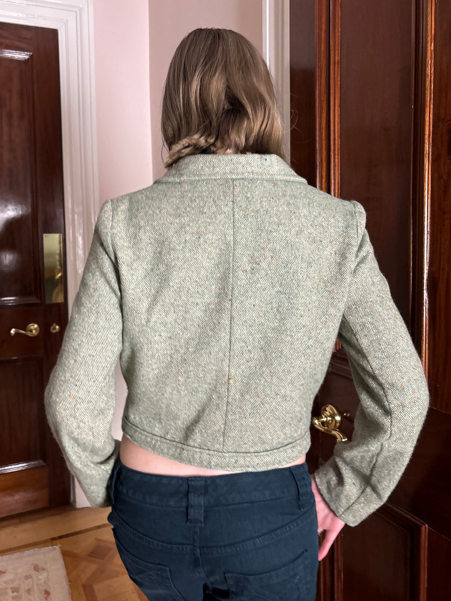 Dot & Herbey Sage Tweed Cropped Jacket